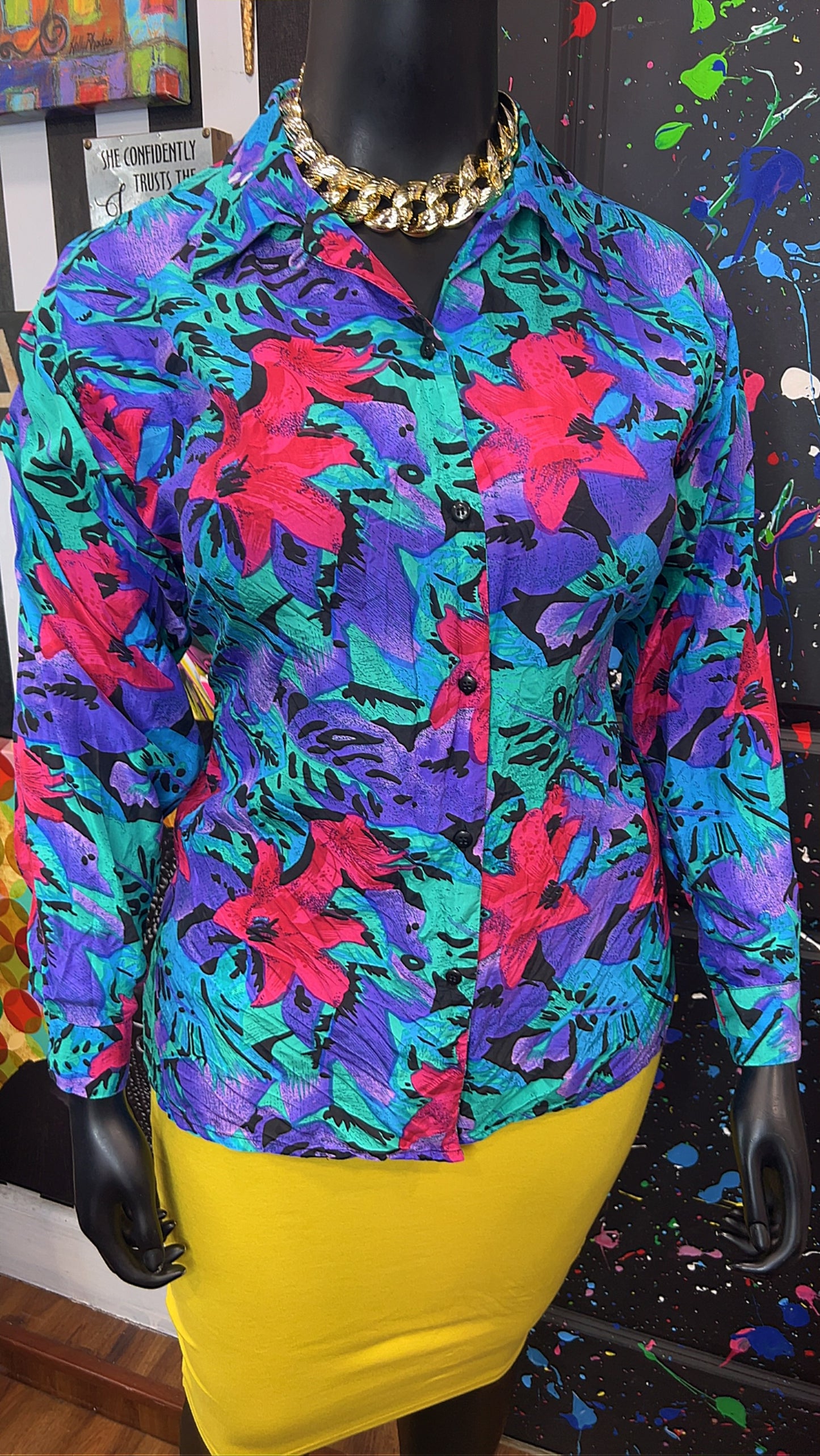 Vintage 100% Floral Silk Blouse (18)