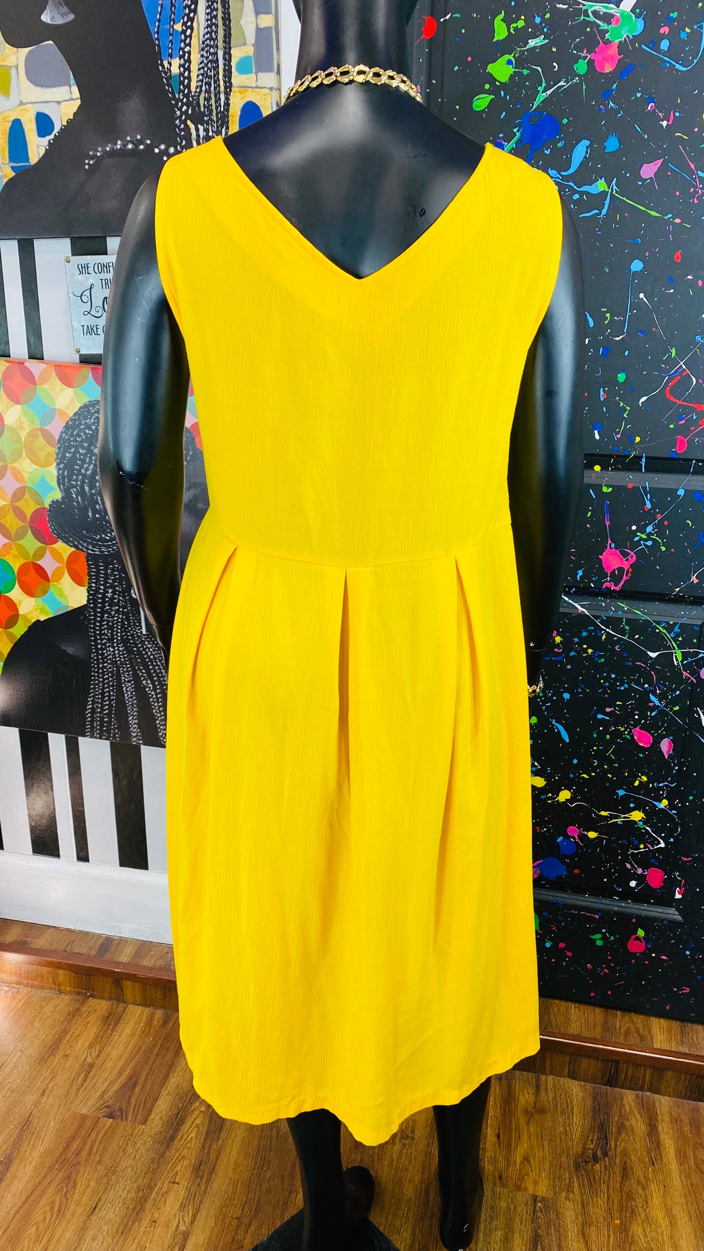 Yellow Sleeveless w/pockets Dress