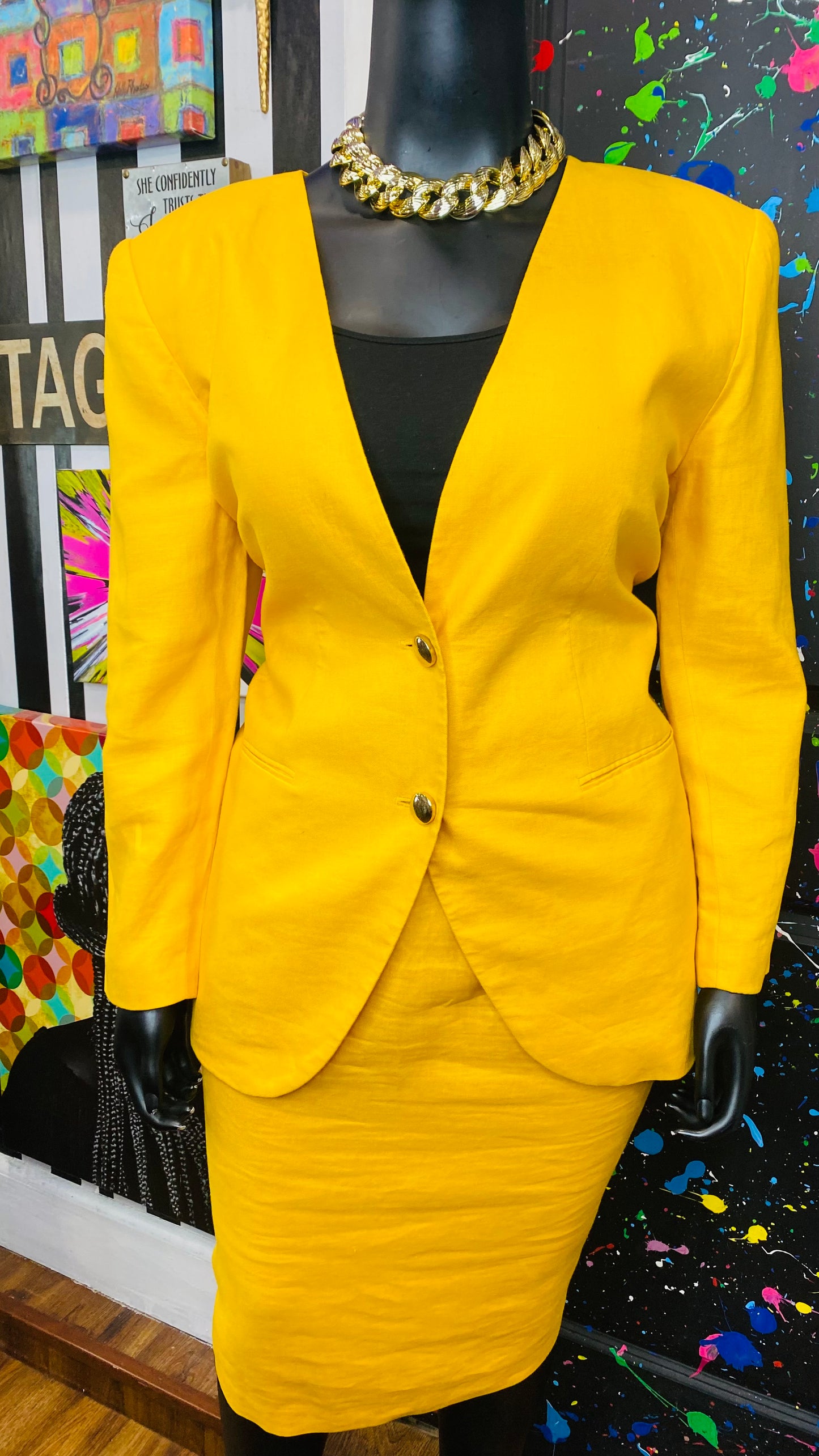 Vintage Yellow Skirt Suit (18W)