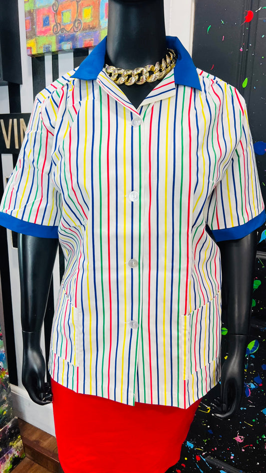 Plus Size Vintage Color Block Scrub Top (20)
