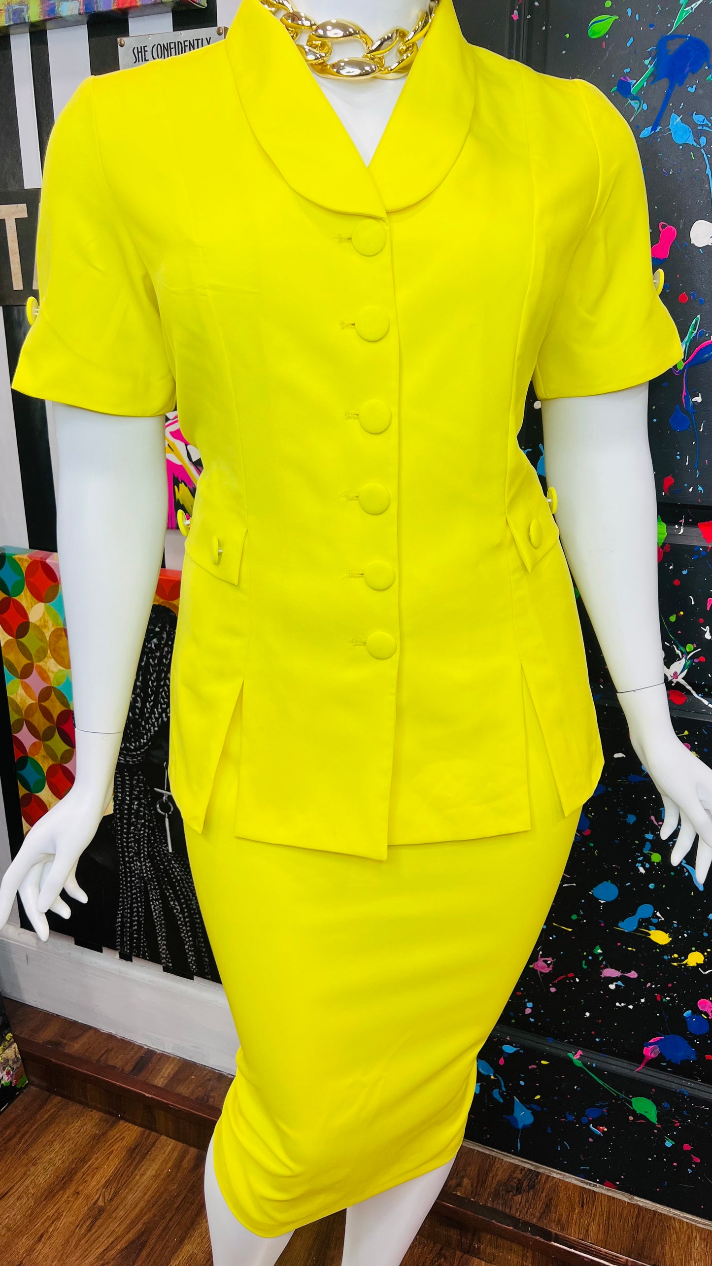 Vintage Yellow Skirt Suit (16W)