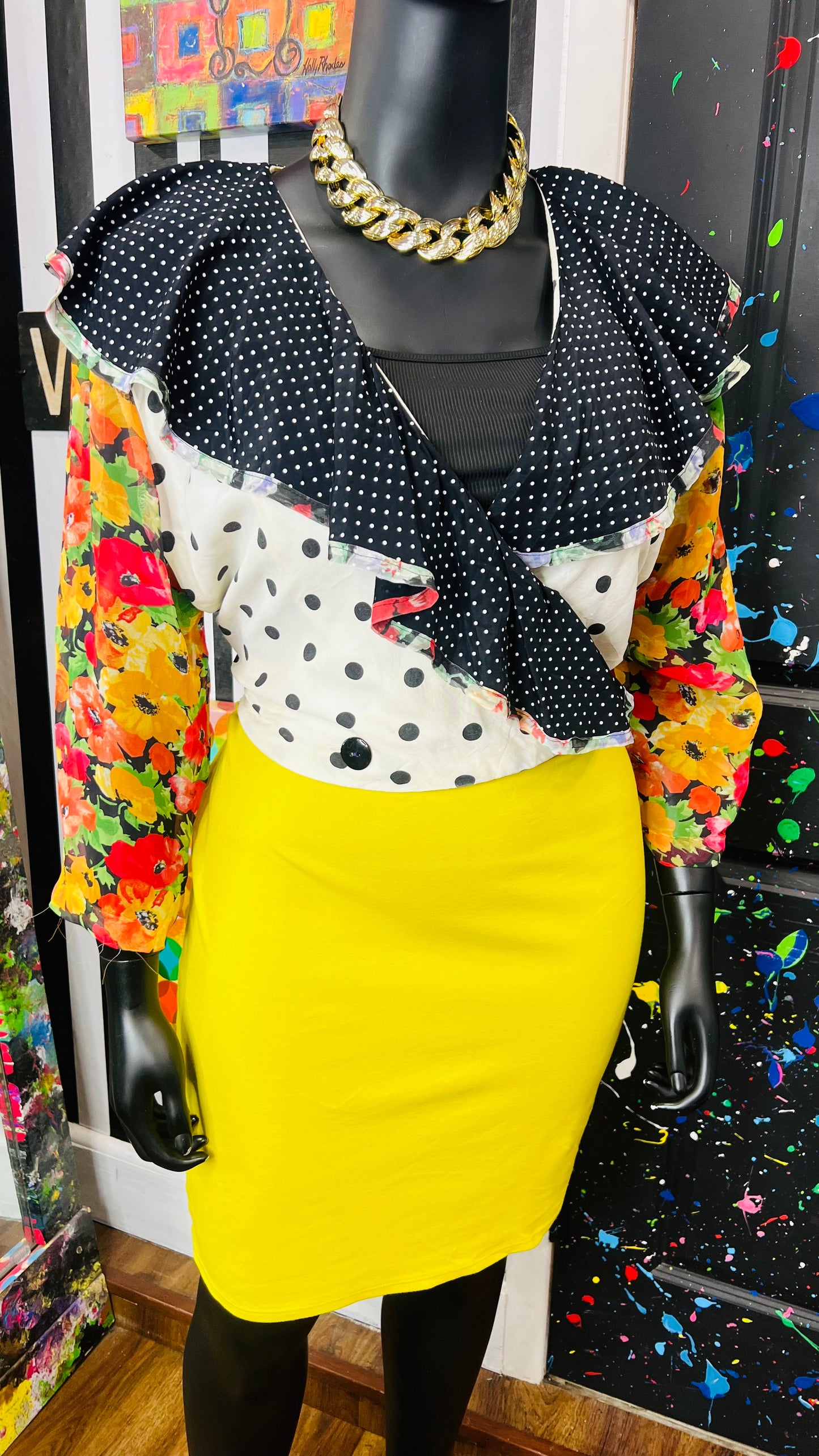 Vintage Sheer Arms Polka Dot Cropped Blouse (24)