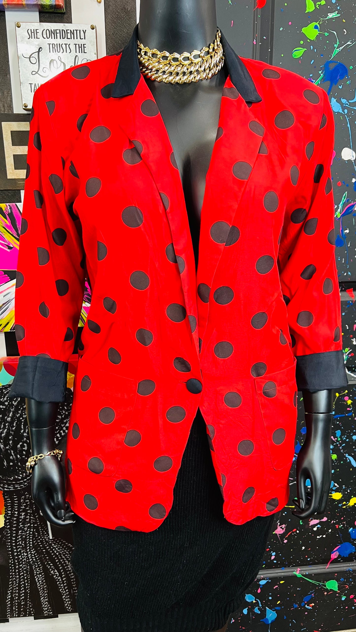 Vintage Black & Red Polka Dot Blazer (14)