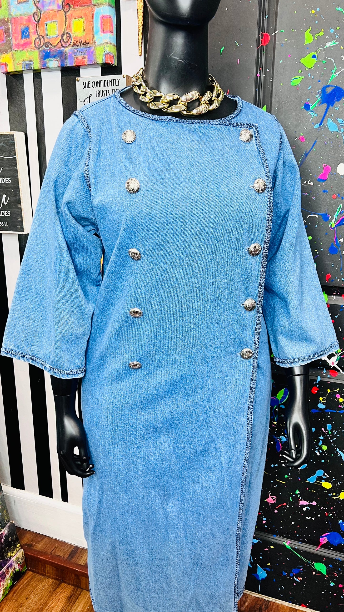 Vintage Denim Double Breasted Dress