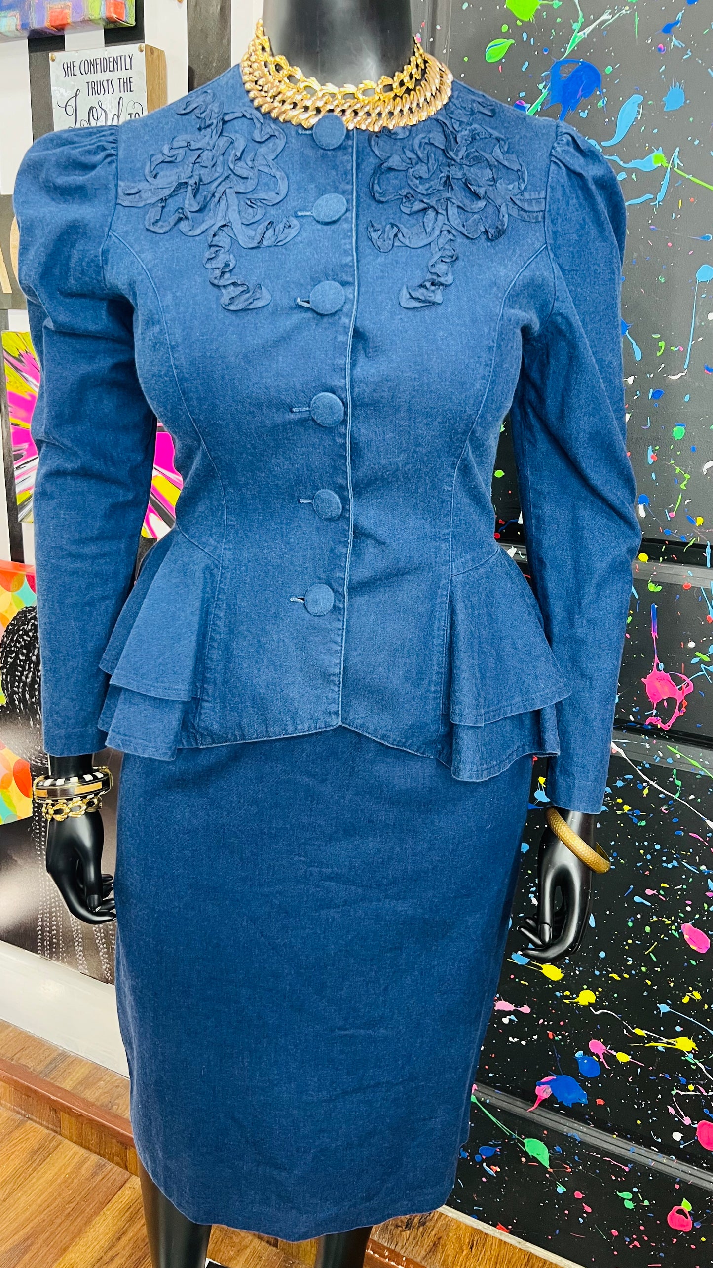 Vintage Denim Peplum Skirt Set (13/14)