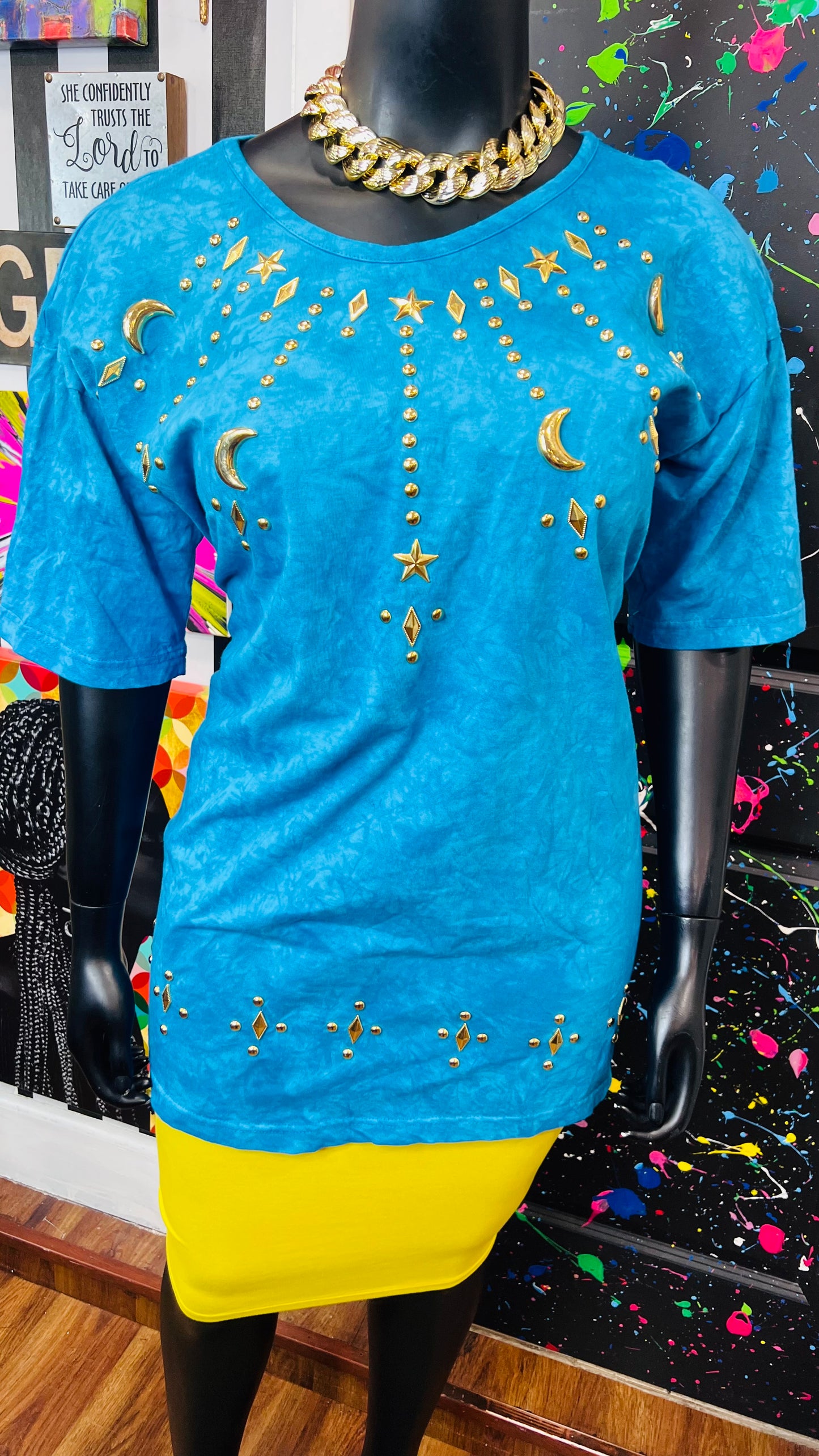 Vintage Blue Cotton Studded Blouse (18/20)
