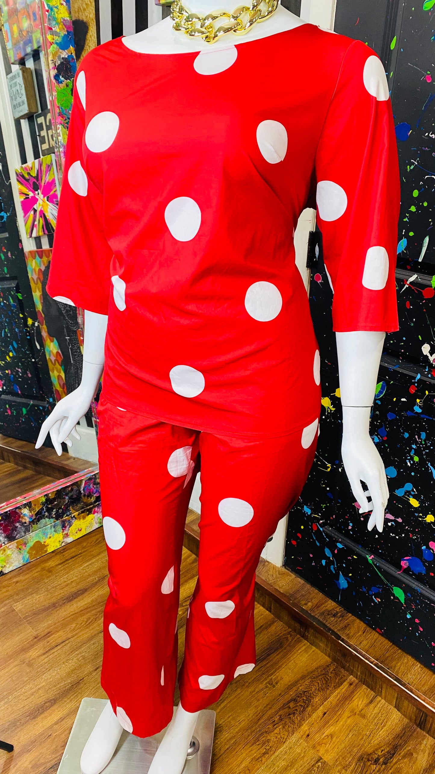 Red & White Polka Dot Pants Set (24)