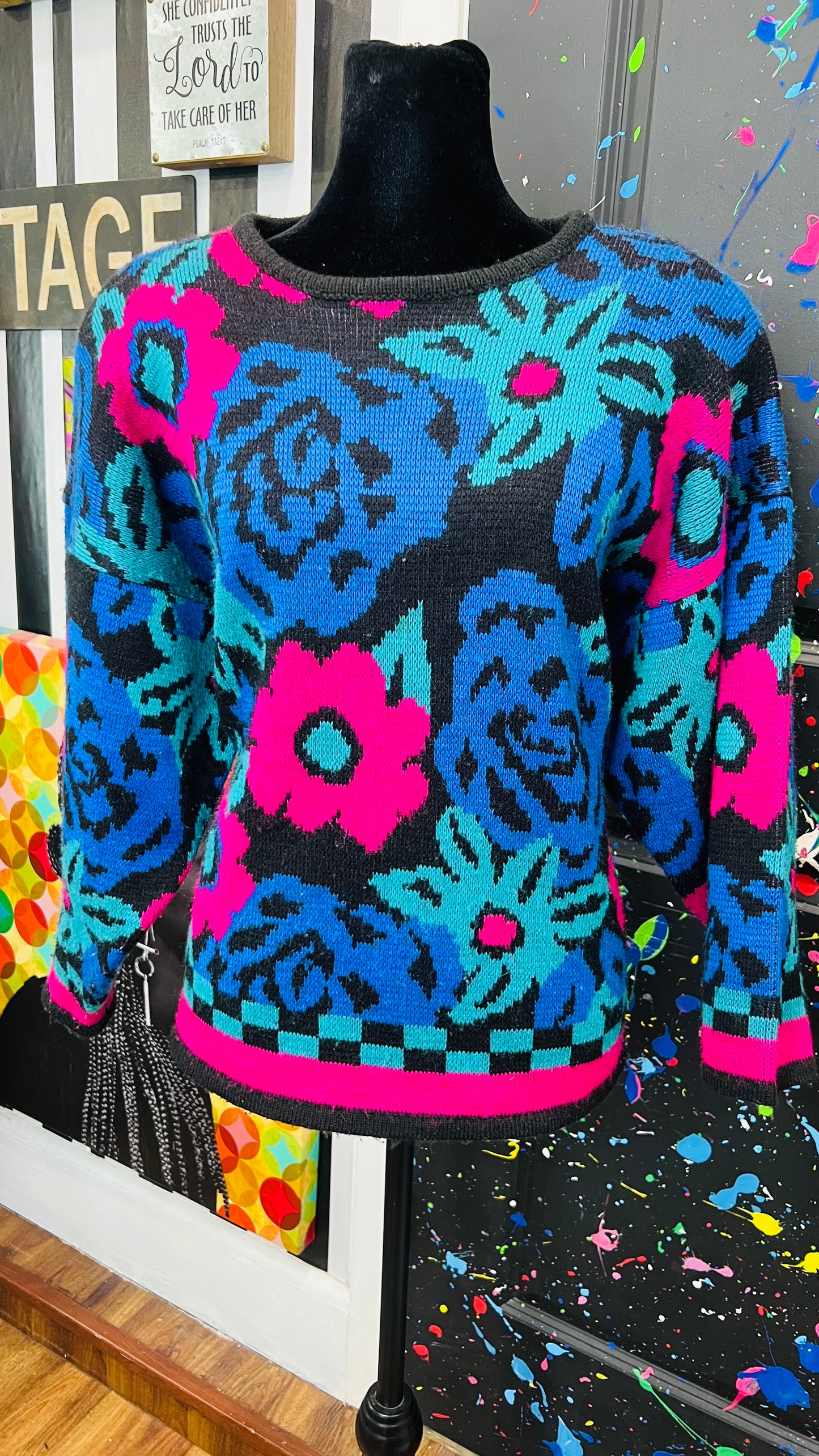 Vintage Floral & Checkered Sweater (14)