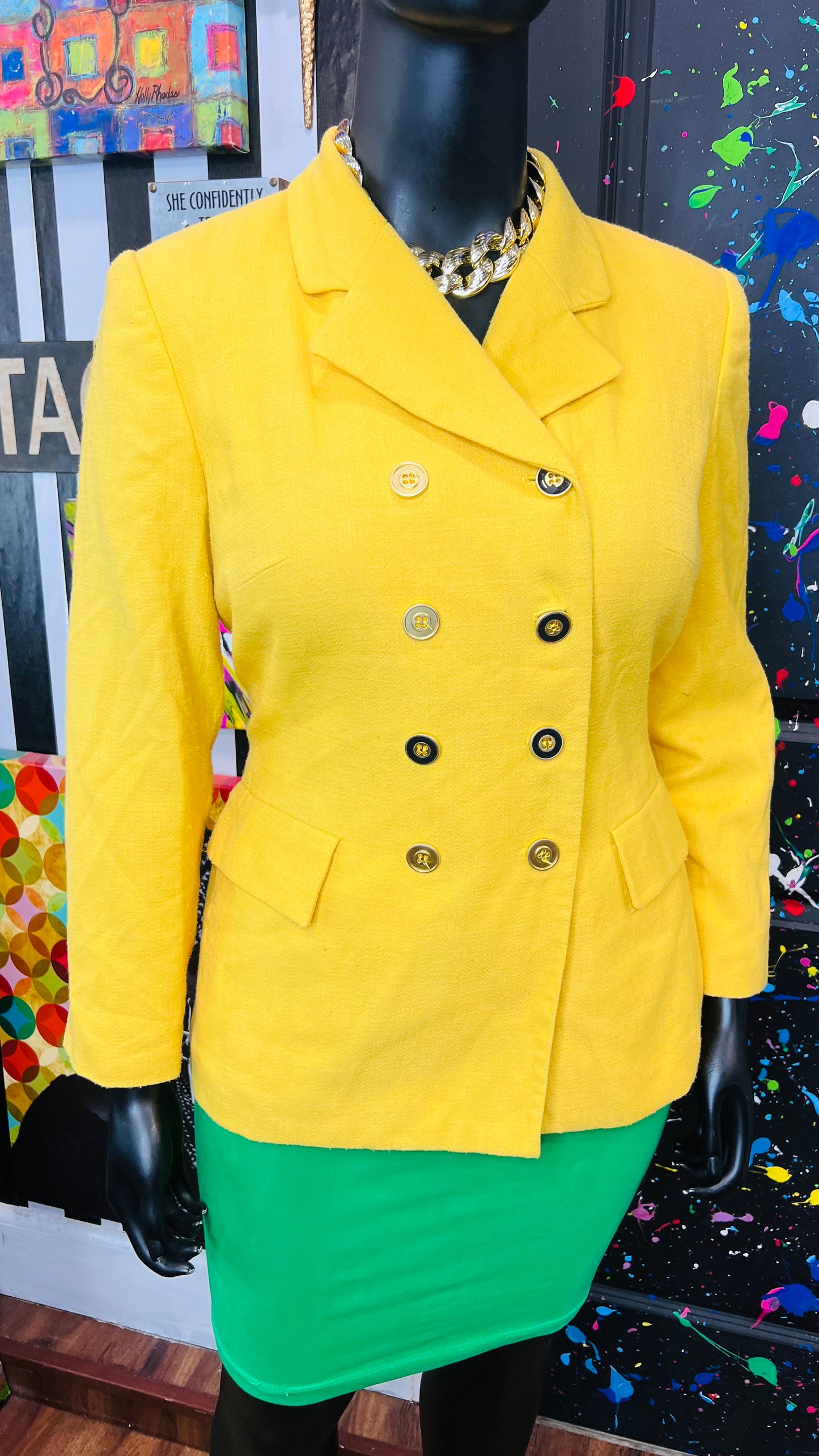 Vintage Yellow Double Breasted Blazer (14W)