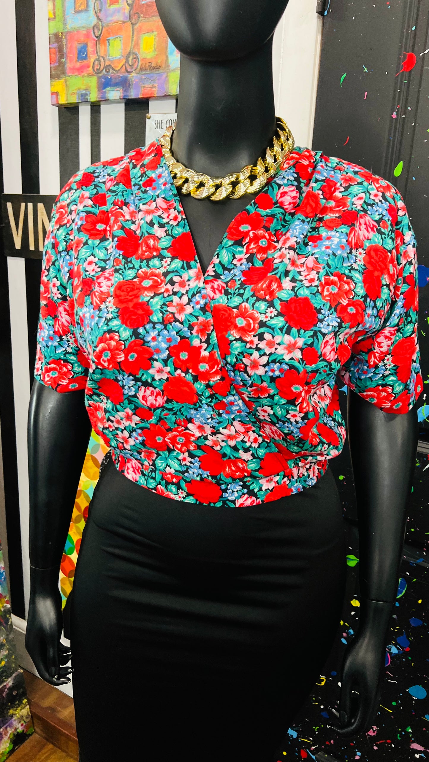 Vintage Floral Cropped Blouse (16P)