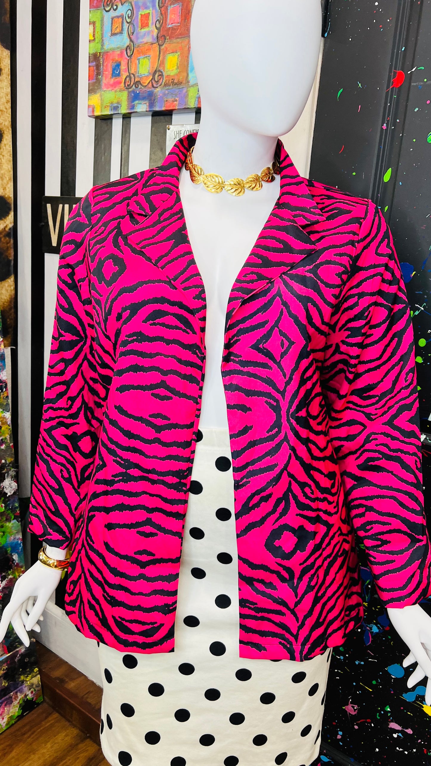 Pink & Black Zebra Print Open Blazer (16)