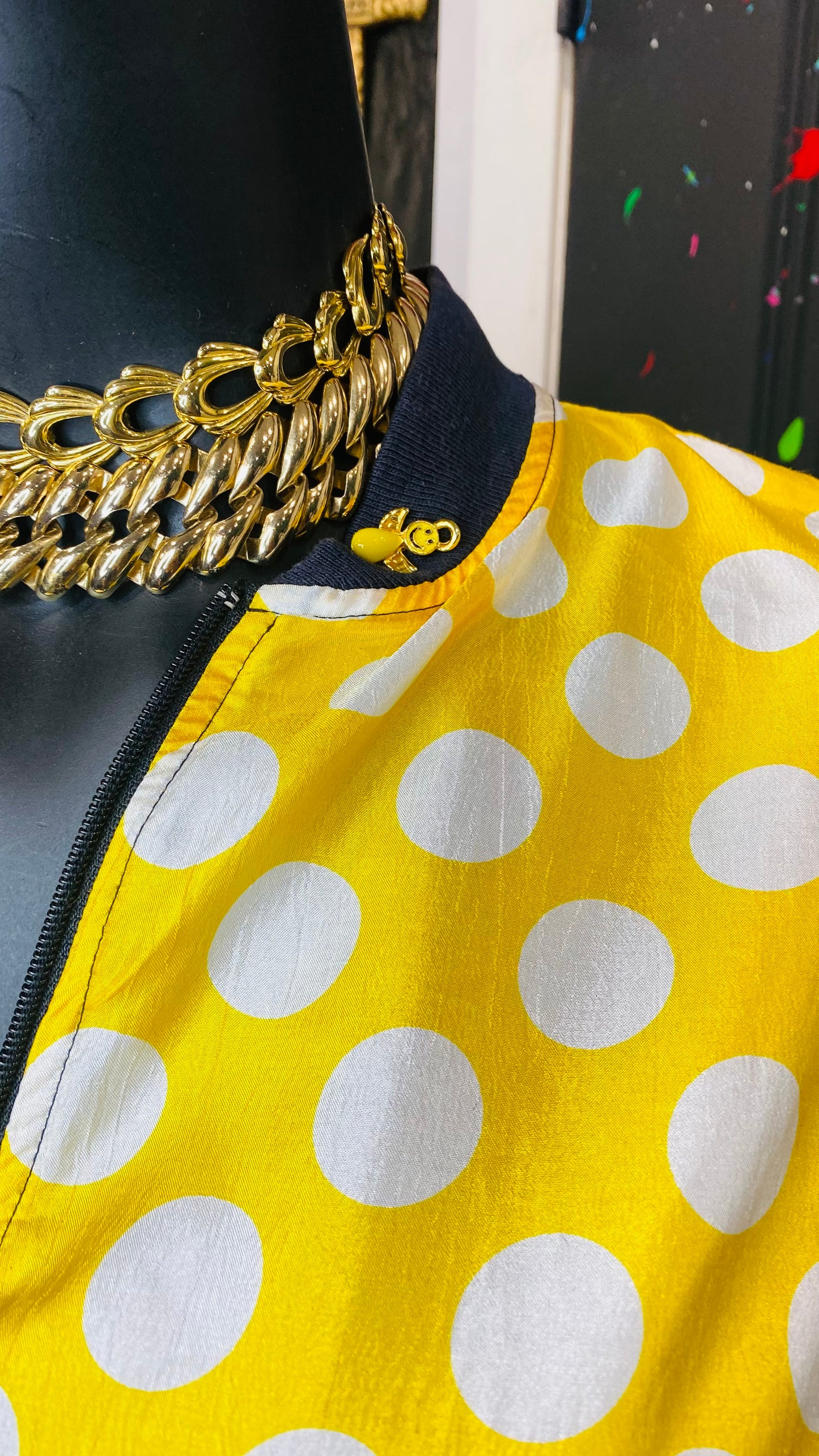 Vintage Yellow & White Polka Dot Jacket (12)