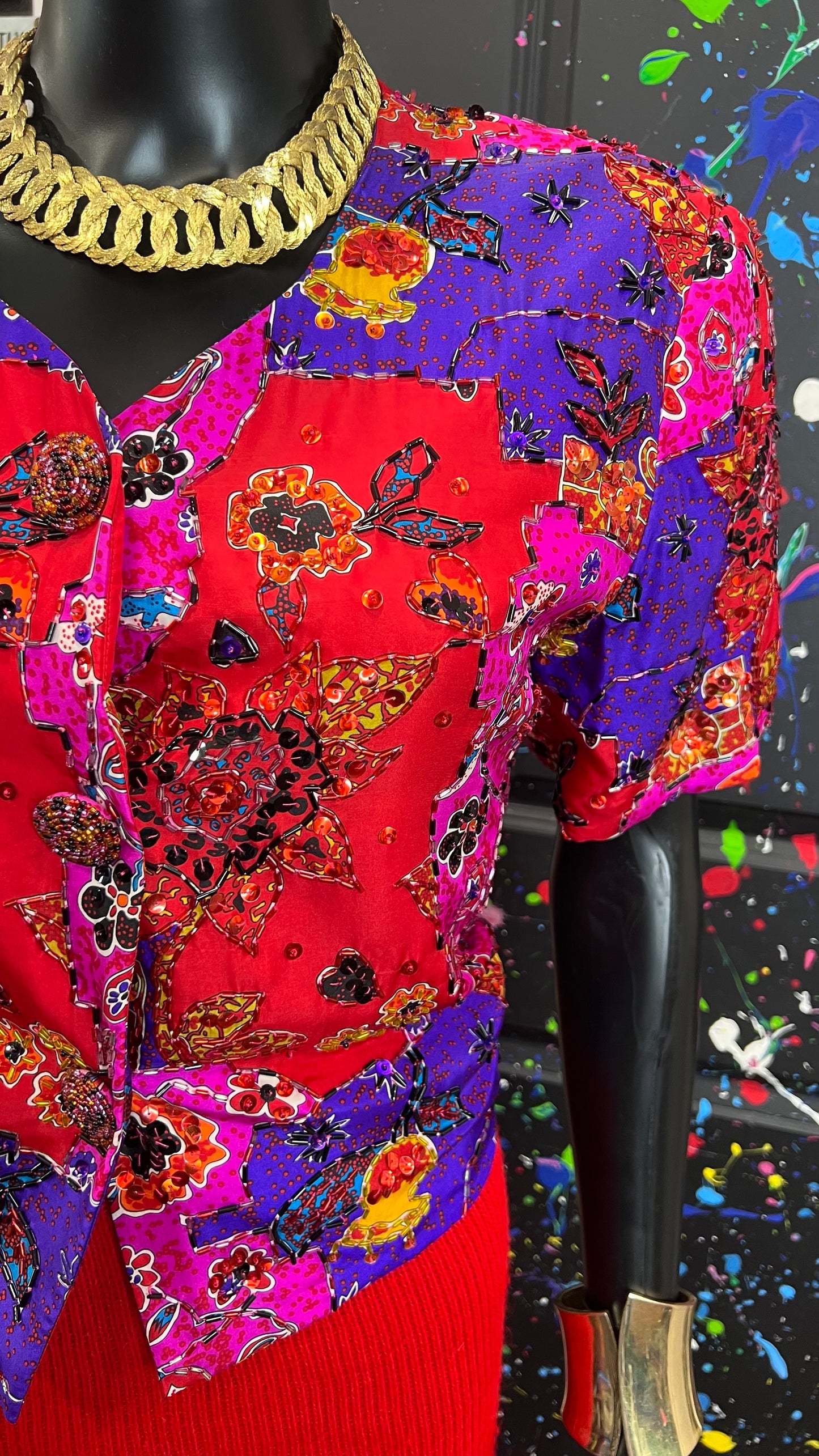 Vintage 100% Silk Sequin Blouse (12)