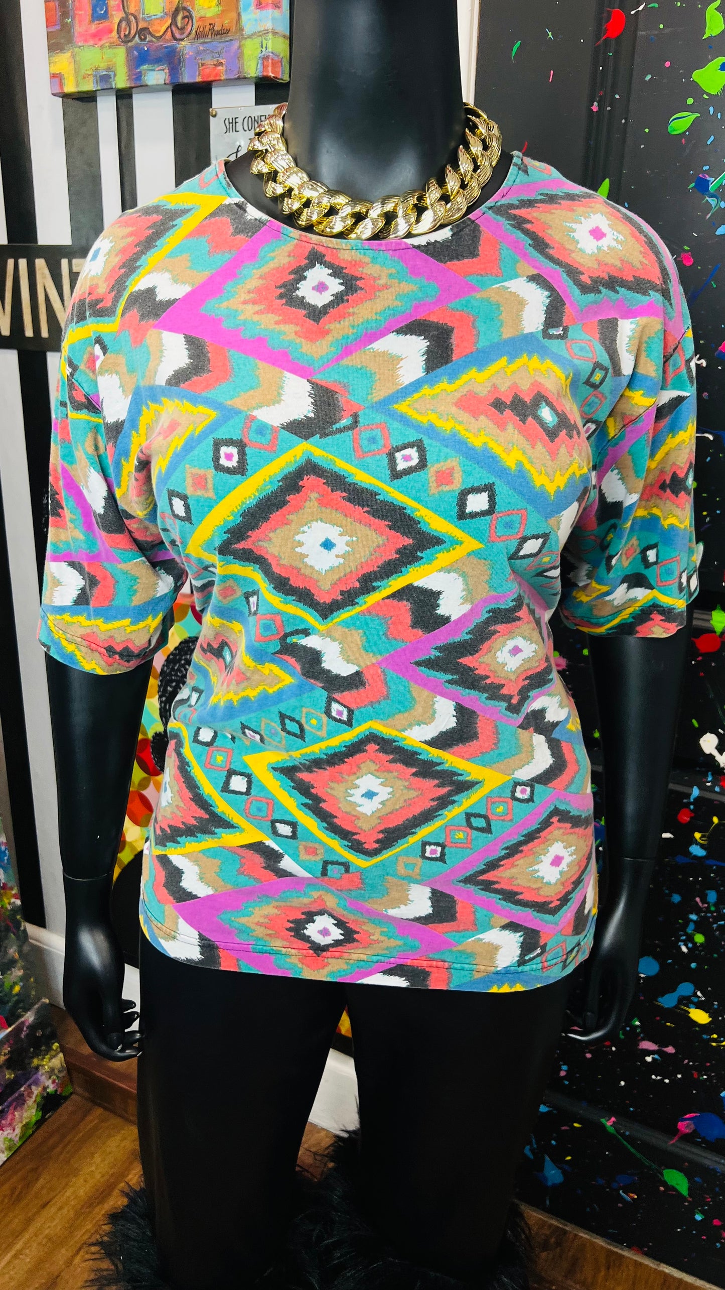 Vintage Semi Distressed Tribal Print T-Shirt (20)