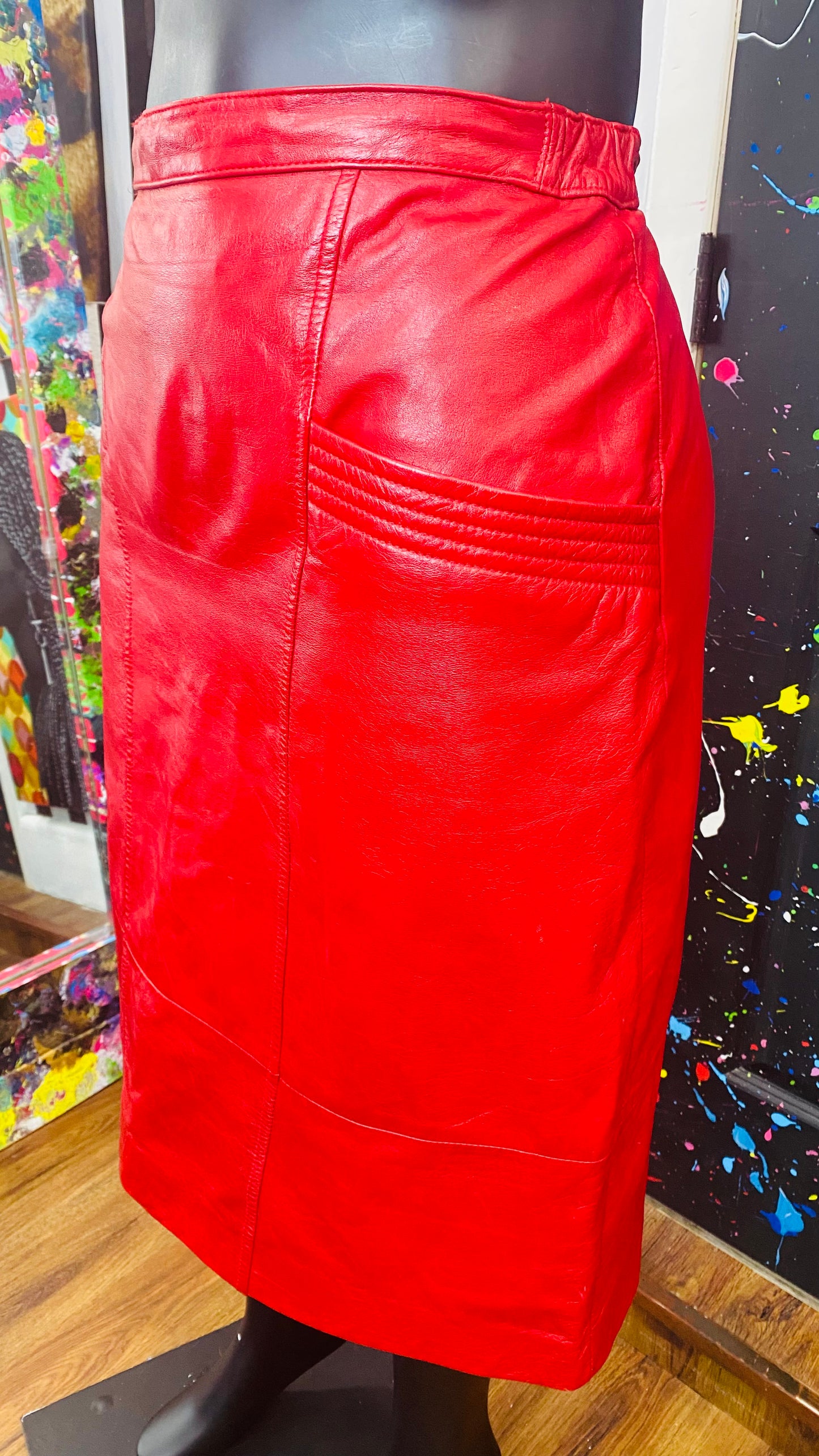 Vintage Red Leather Skirt (18W)