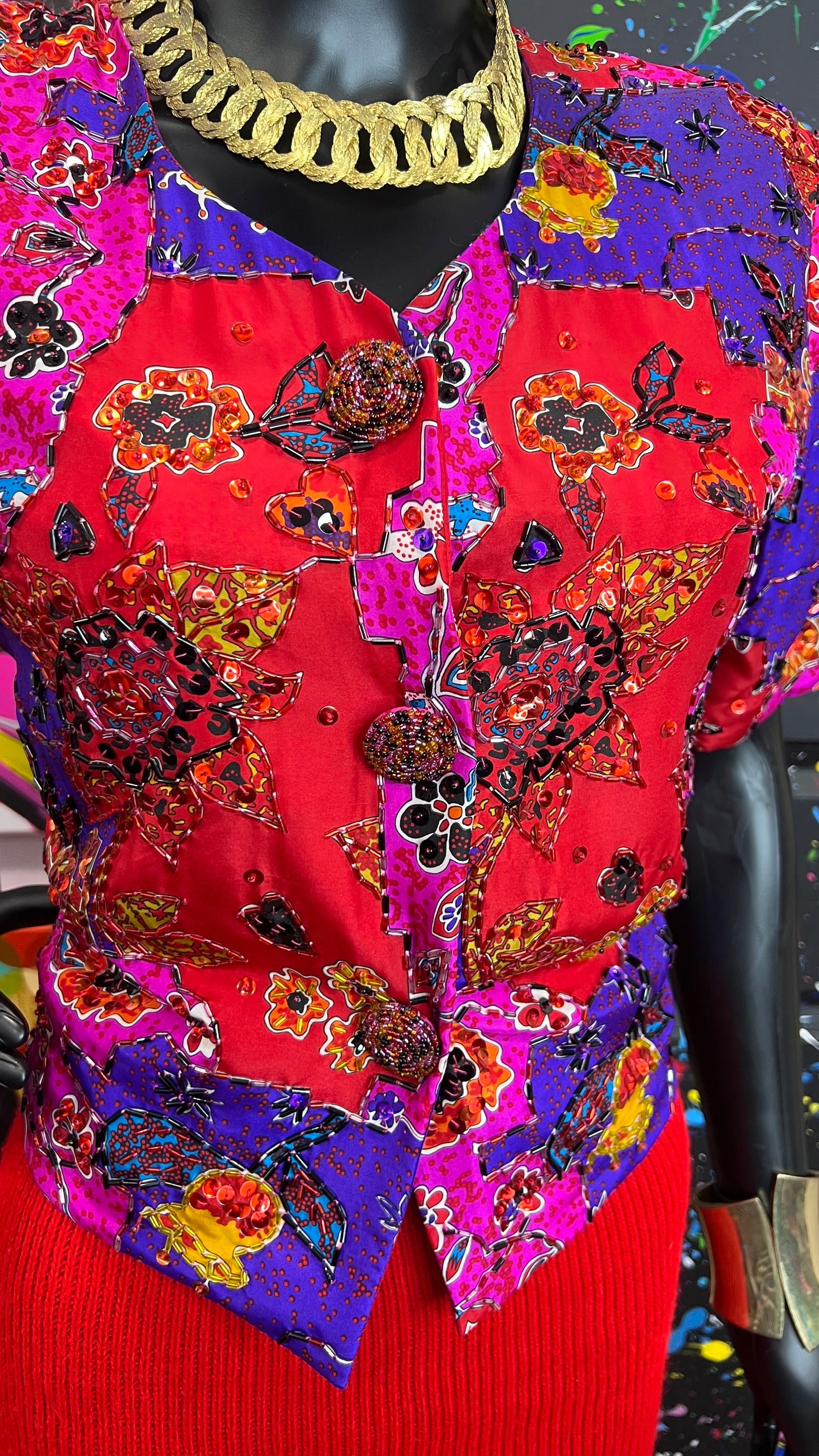 Vintage 100% Silk Sequin Blouse (12)