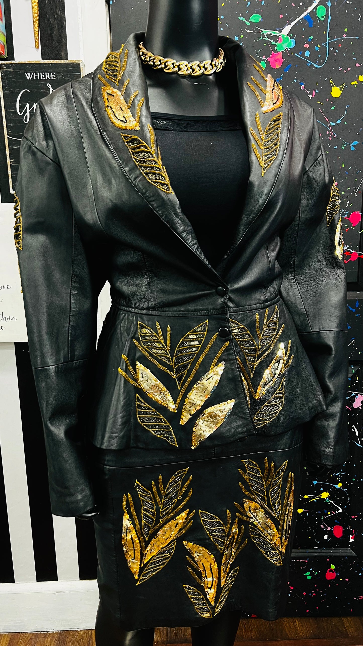 Vintage Genuine Leather & Sequin Skirt Suit (24)