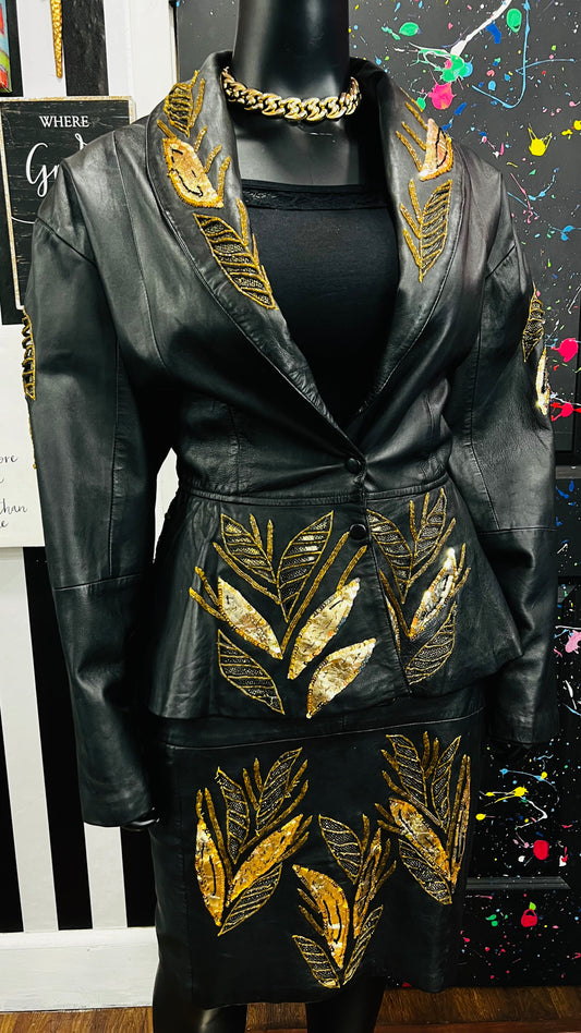 Vintage Genuine Leather & Sequin Skirt Suit (24)