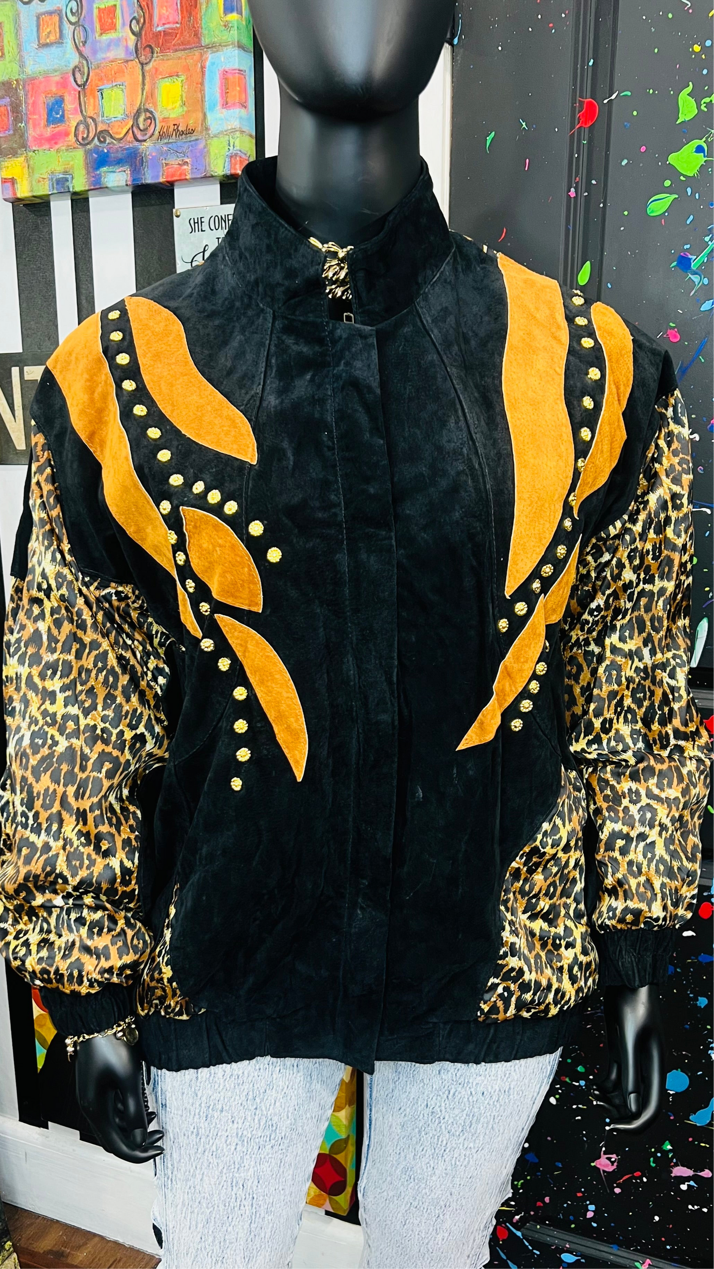 Vintage Genuine Leather Suede Animal Print Jacket (22)