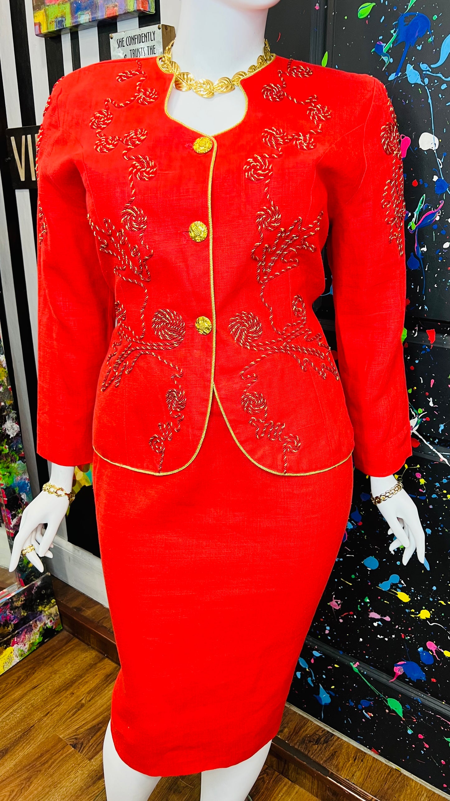 Vintage Gold & Red Skirt Suit (18)