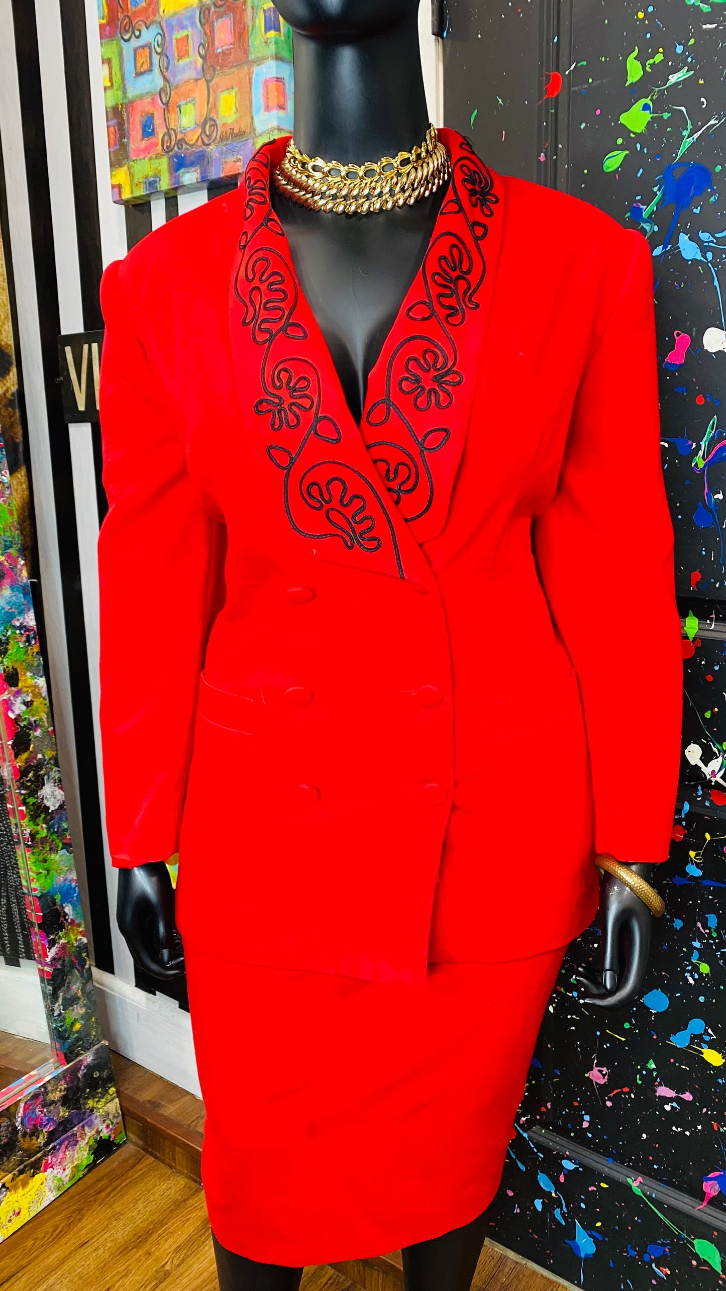 Vintage Red & Black Skirt Suit (24)