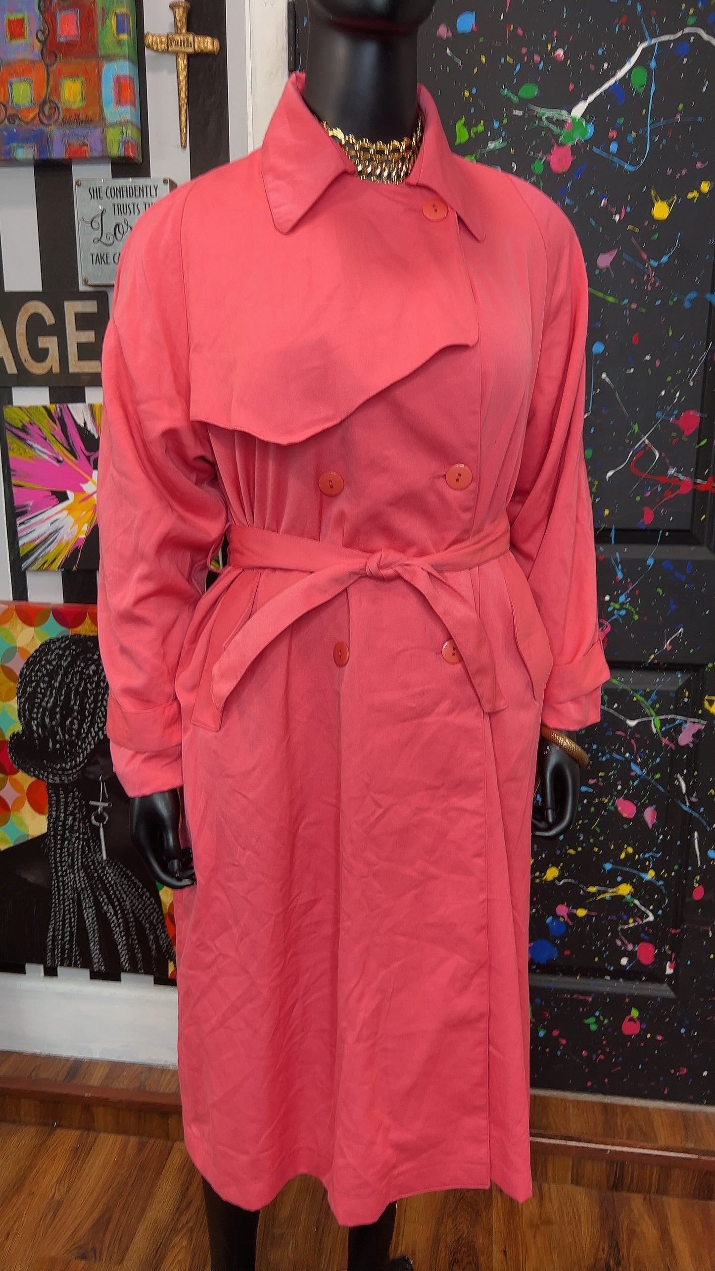 Vintage Deadstock Pink Trench Coat (14-18)