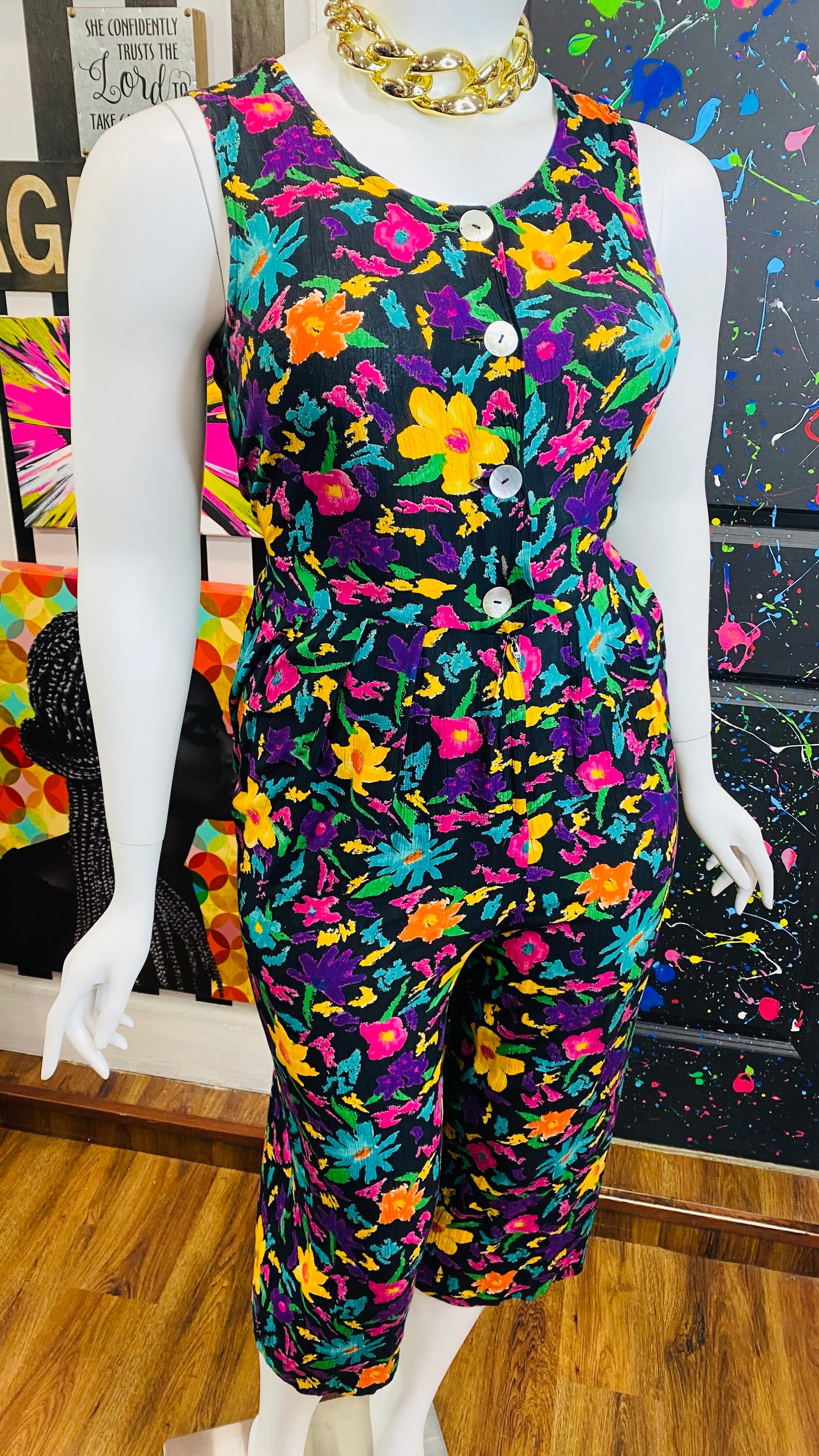 Vintage Floral Wide Leg Jumpsuit (12/14)