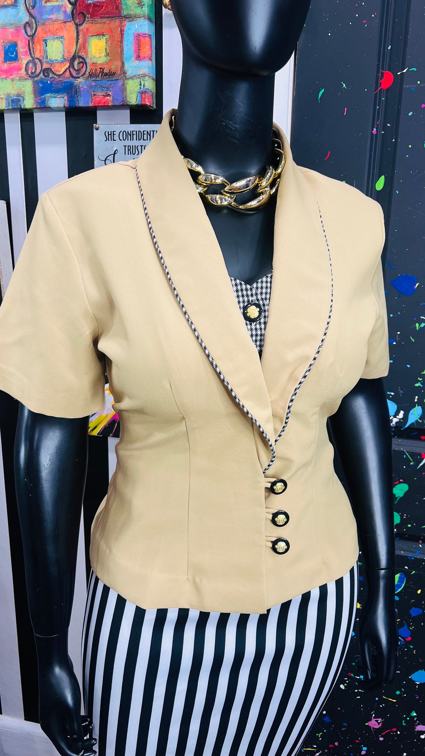 Vintage Short Sleeve Blazer Blouse (14)