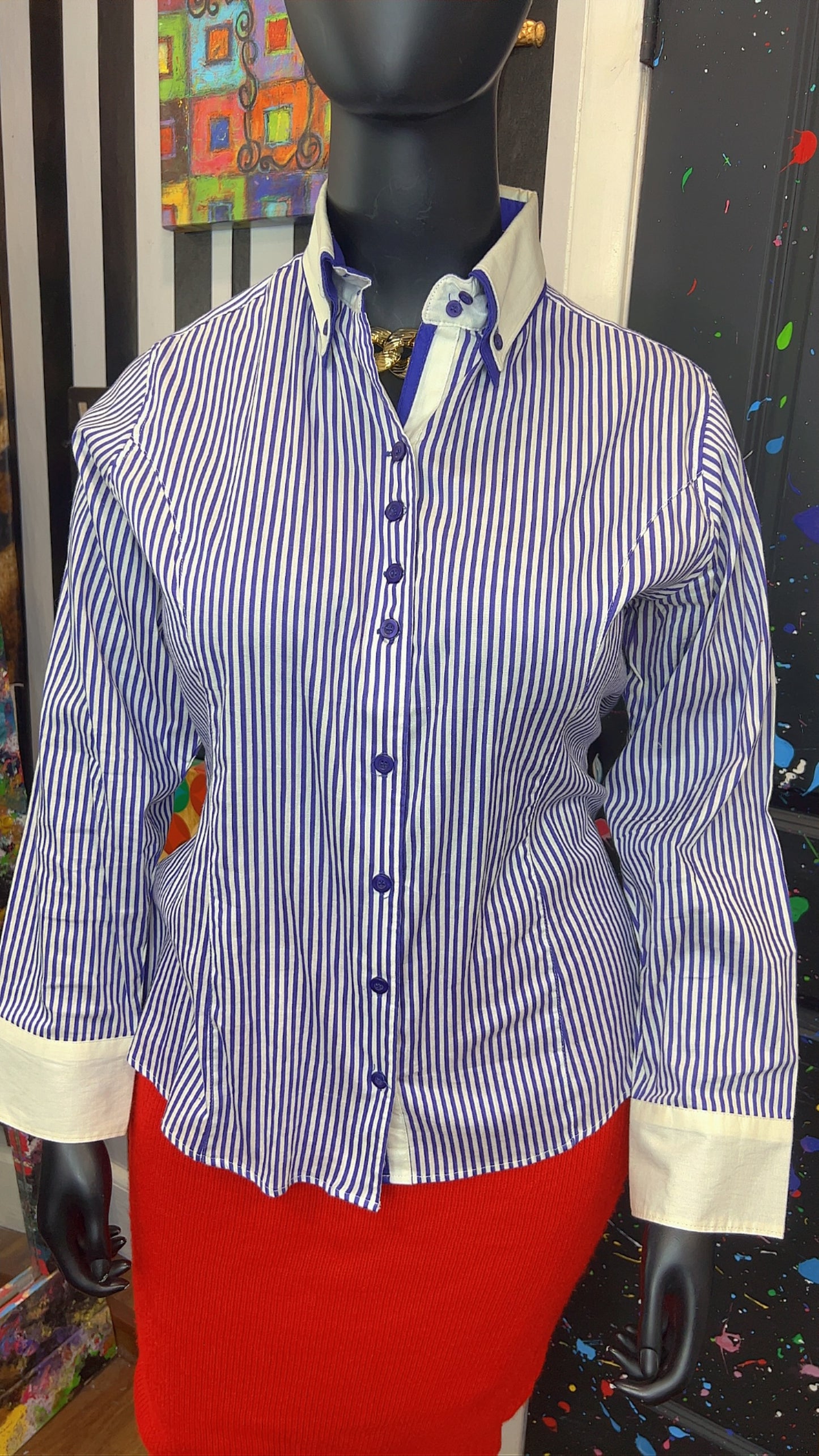Vintage Ashley Stewart Purple & White Striped Blouse (14W)