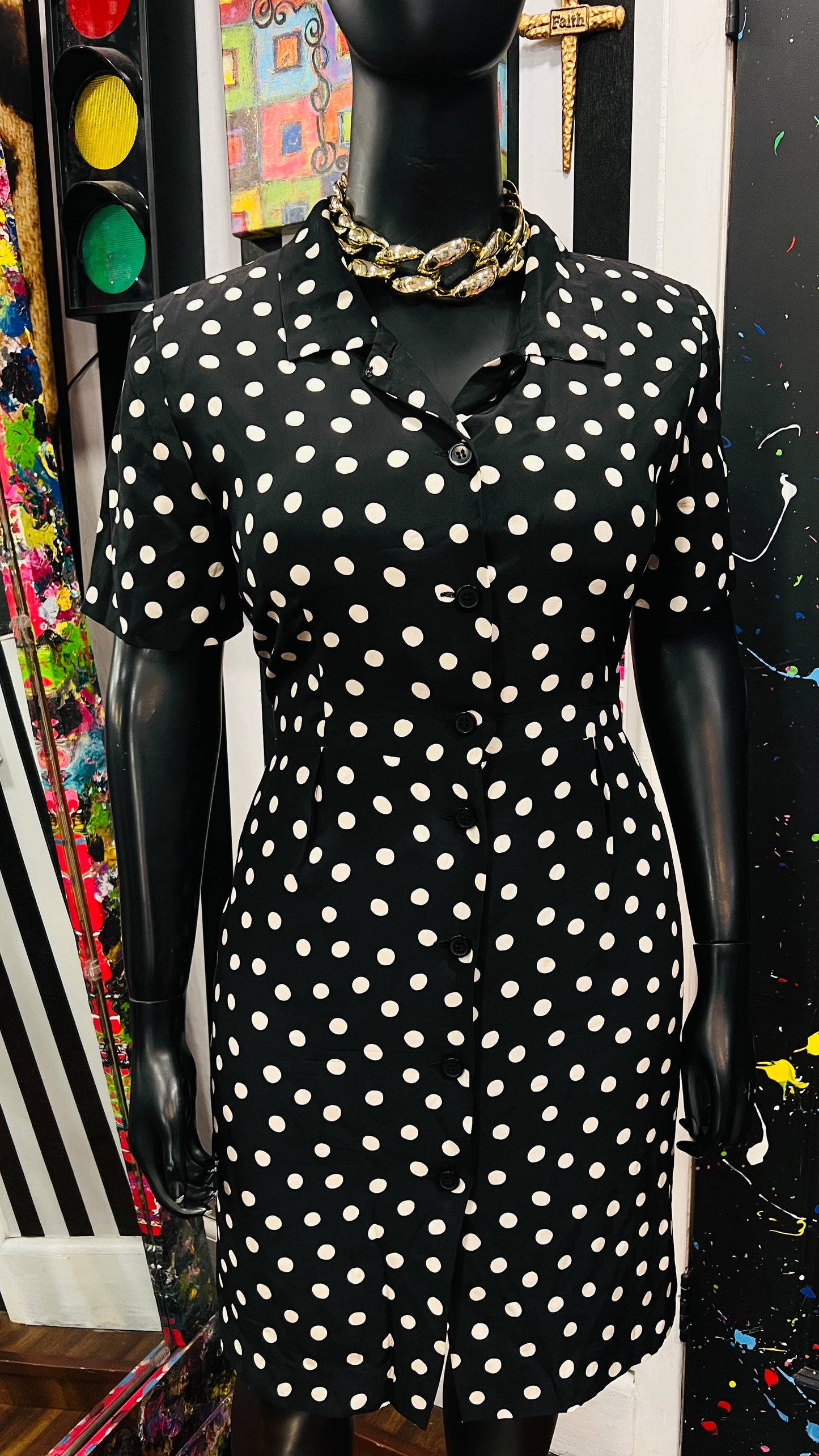 Vintage 100% Silk Polka Dot Dress (16)