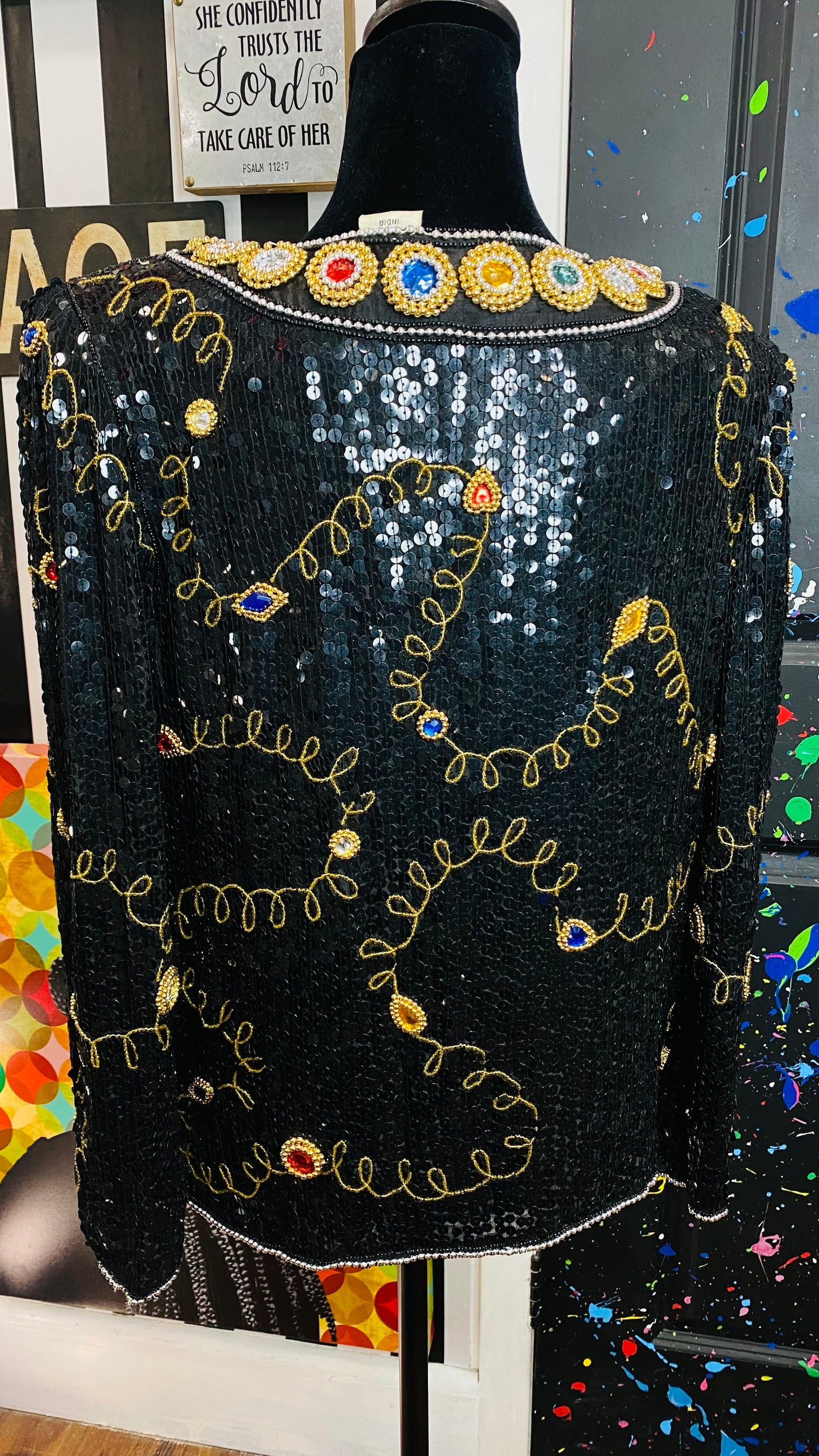 Vintage 100% Silk Sequin Jeweled Blouse (12)