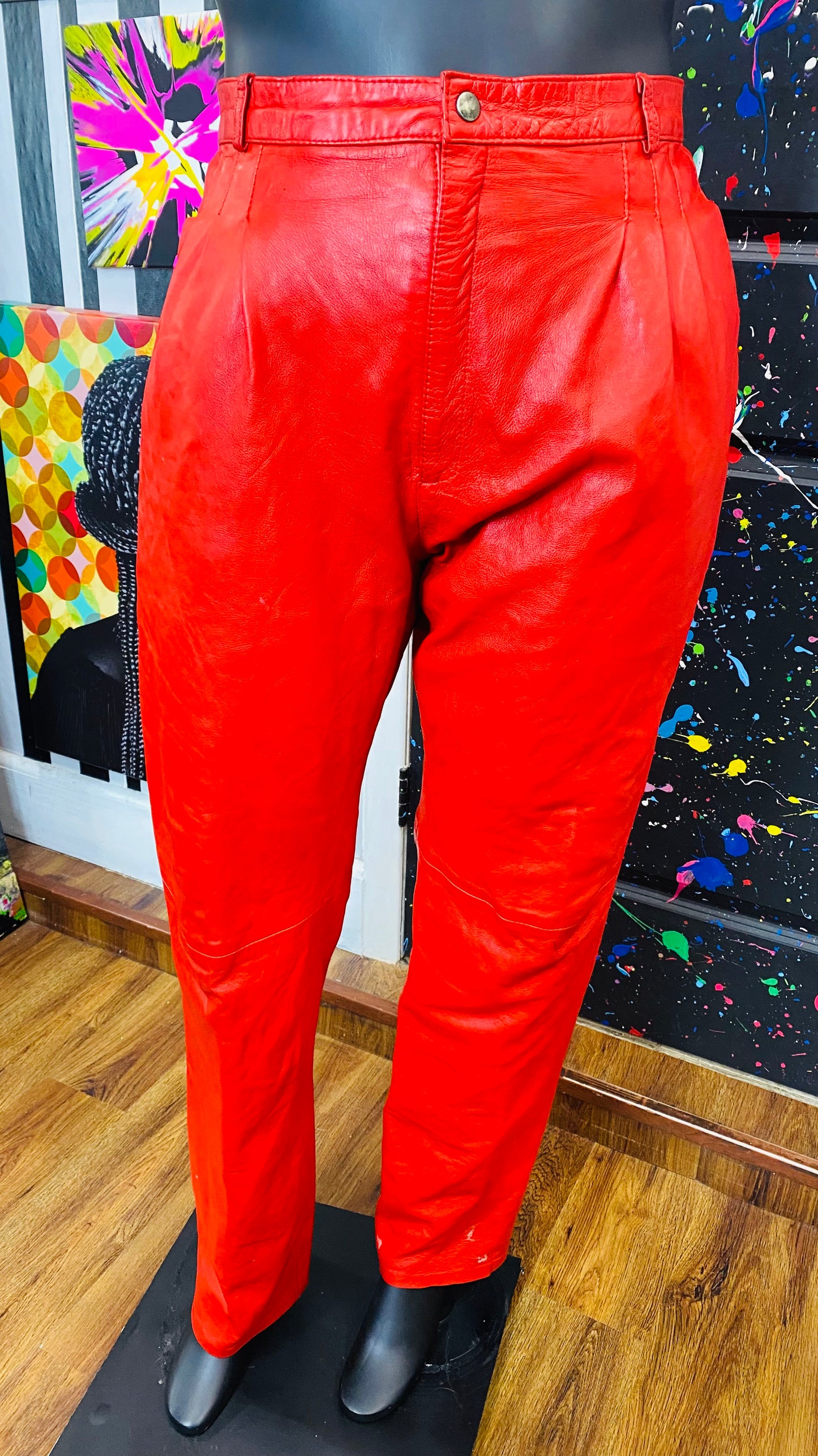 Vintage Red Genuine Leather Pants (14)