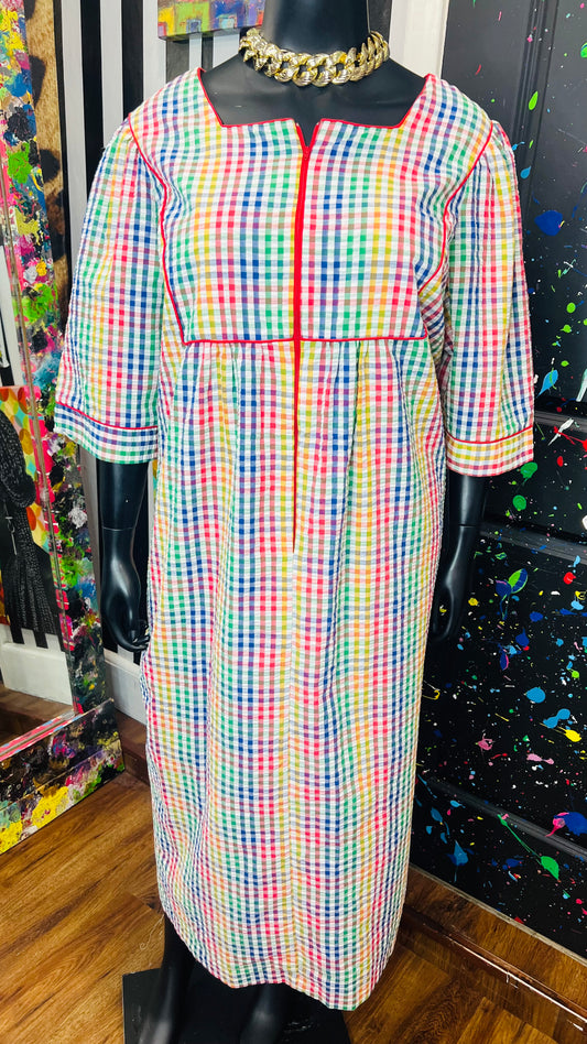 Vintage Rainbow Checkered Dress (22)