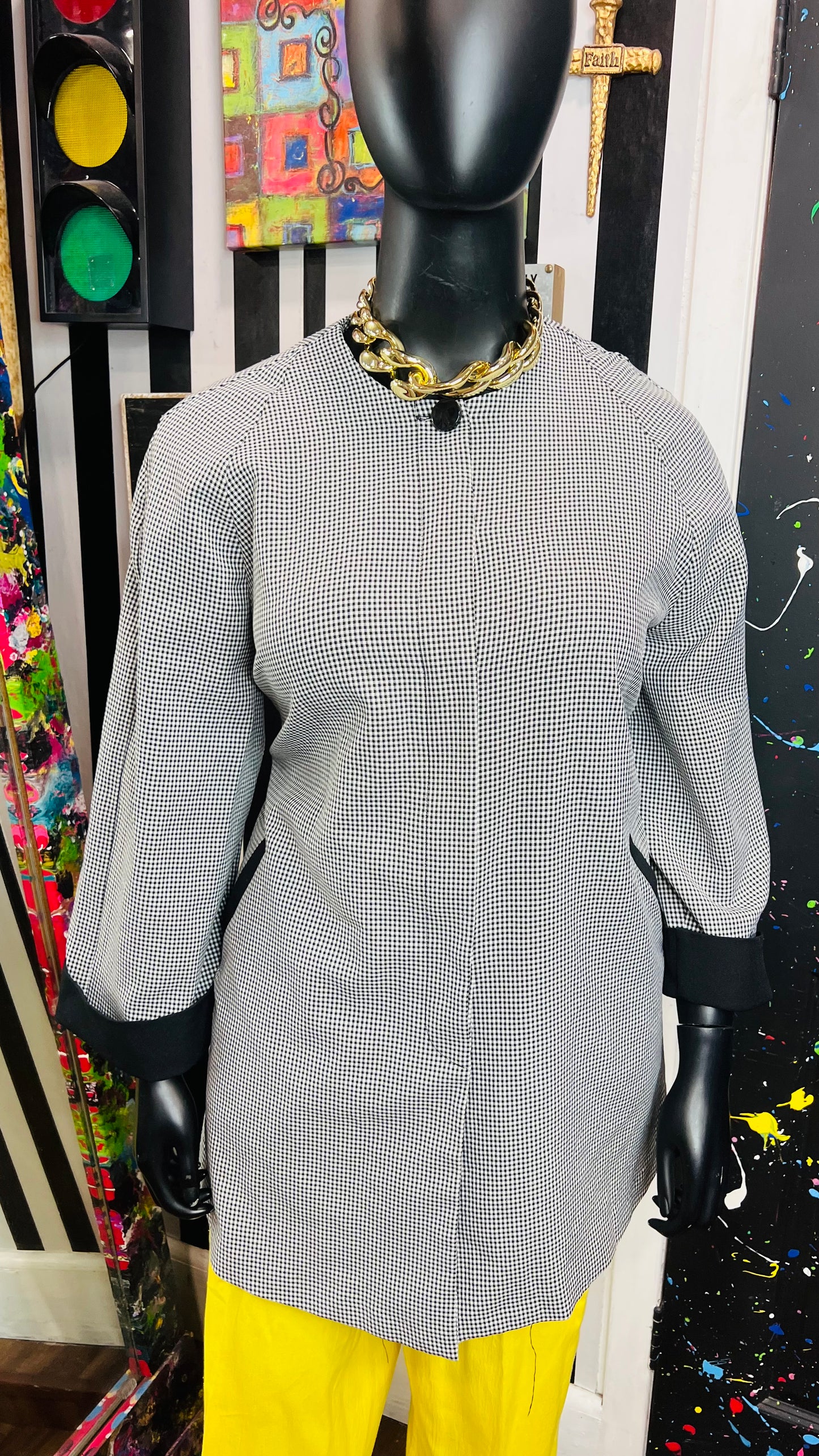 Vintage Black & White Houndstooth Swing Blazer (16W)