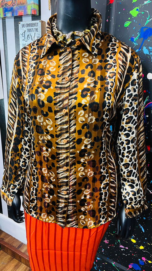 Vintage Animal Print Semi Sheer Blouse (22W)