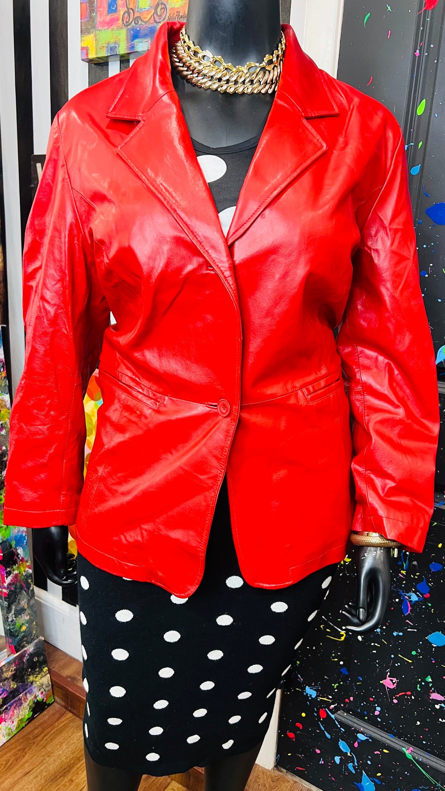 Vintage Genuine Leather Red Blazer (22)