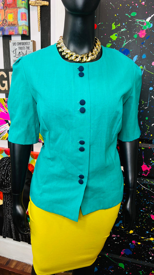 Vintage Teal Blazer Blouse (24)