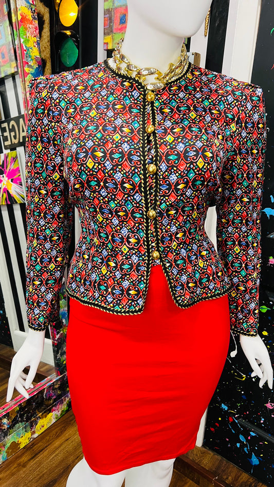Vintage 100% Silk Cropped Color Block Blazer (16)