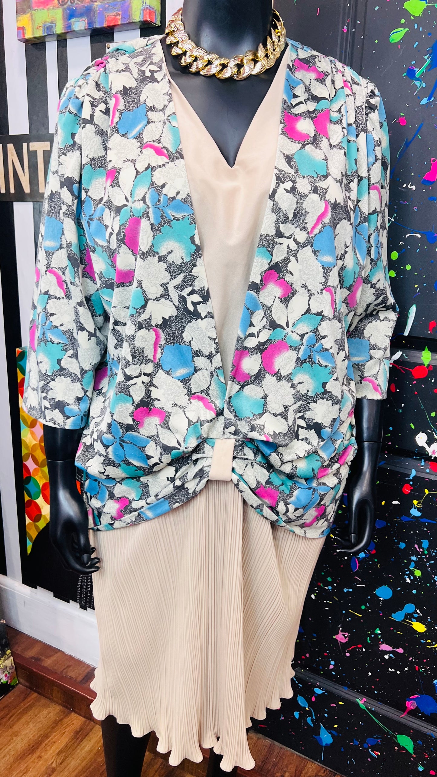 Vintage Tan & Floral Dress (22)