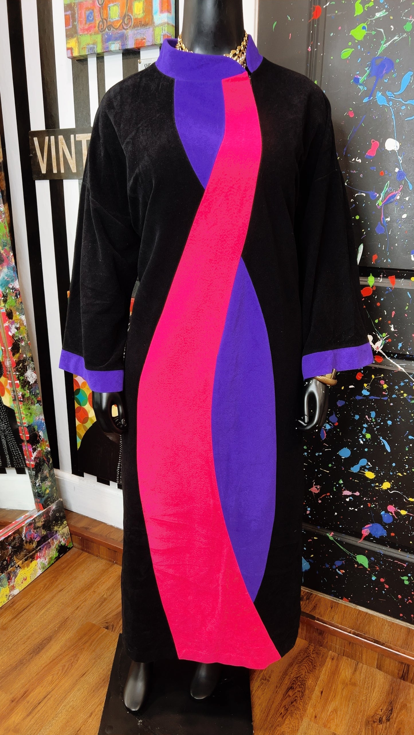 Vintage Black, Purple & Pink Night Gown Dress (22)