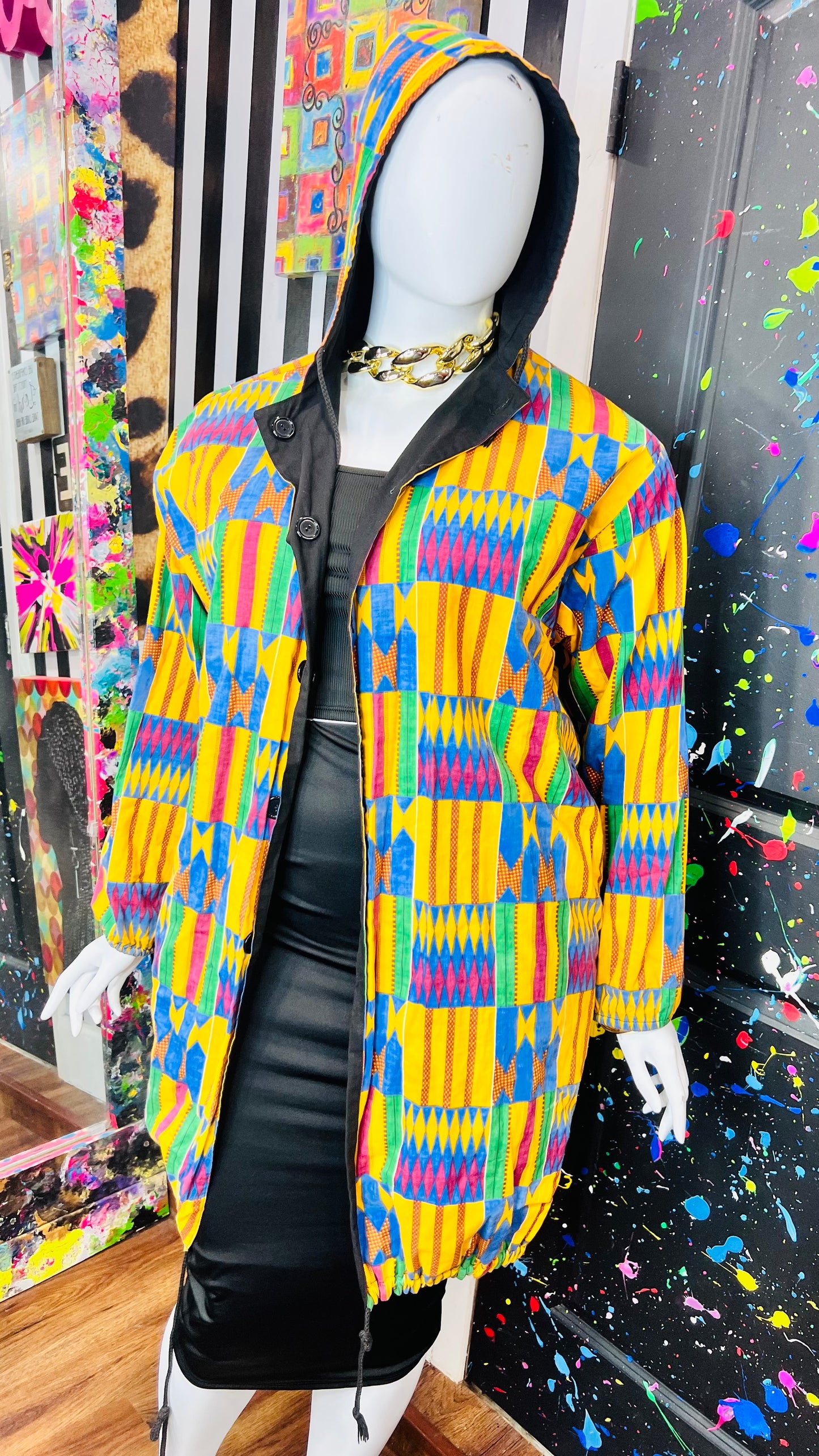 Vintage Traditional African Reversible Hooded Jacket (20)
