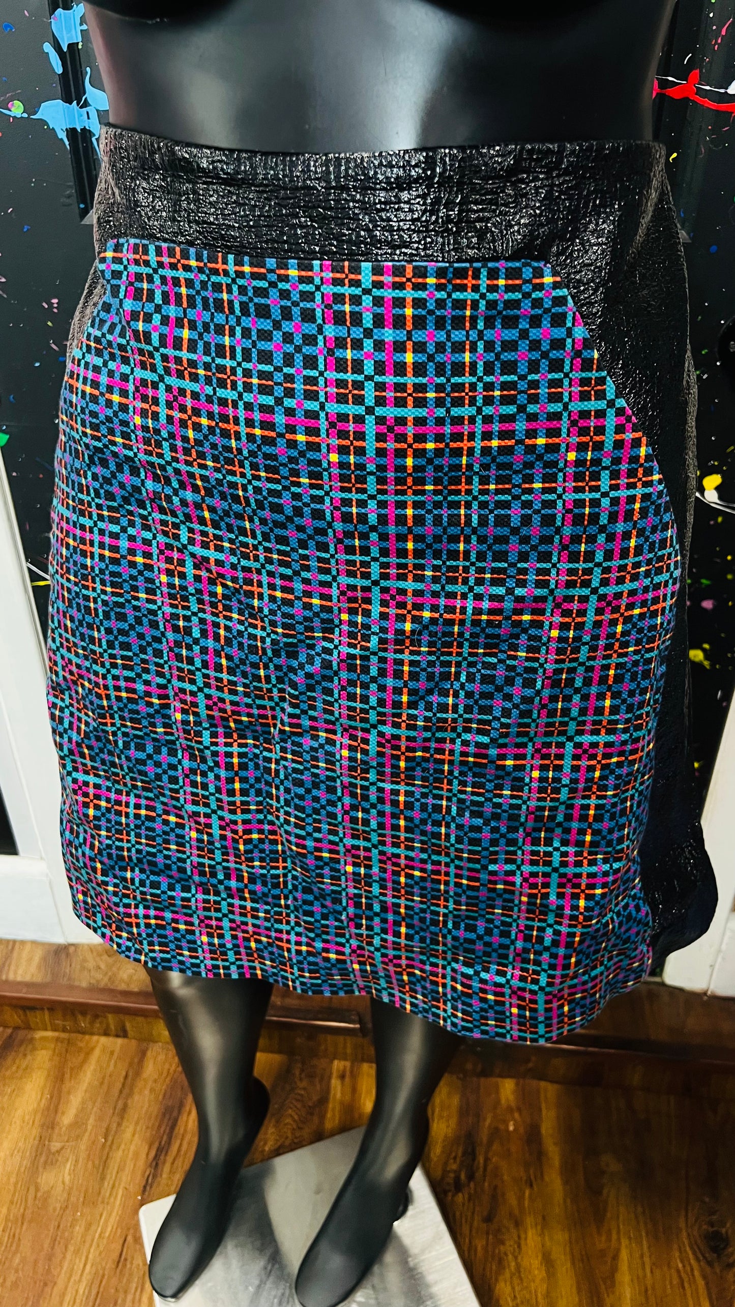 Faux Leather & Plaid Skirt (14)
