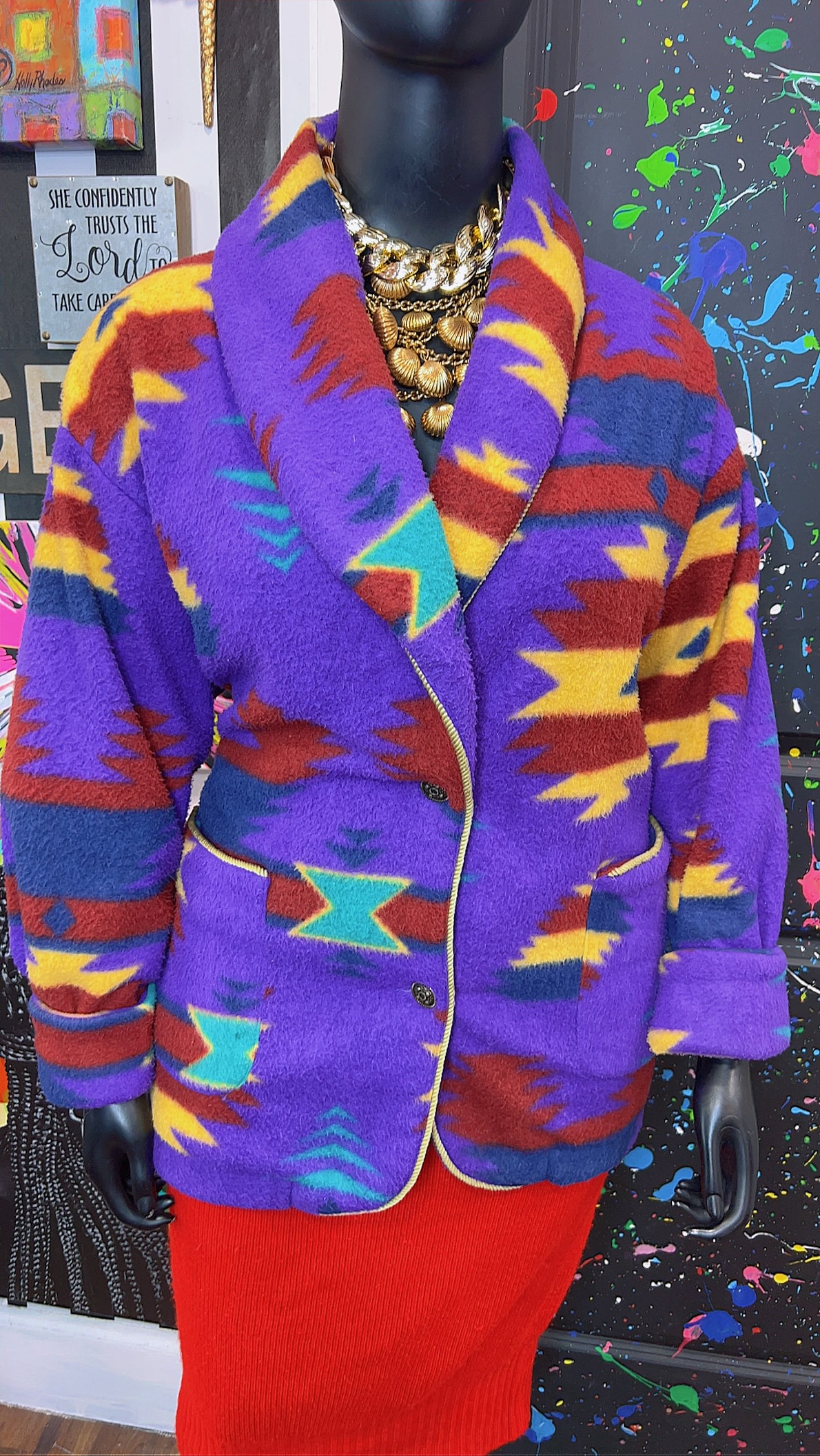 Vintage Tribal Print Puffer Blazer/Coat (20)