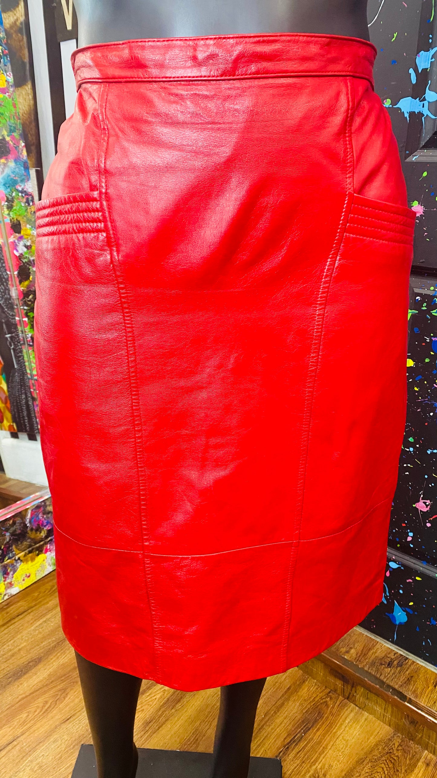 Vintage Red Leather Skirt (18W)