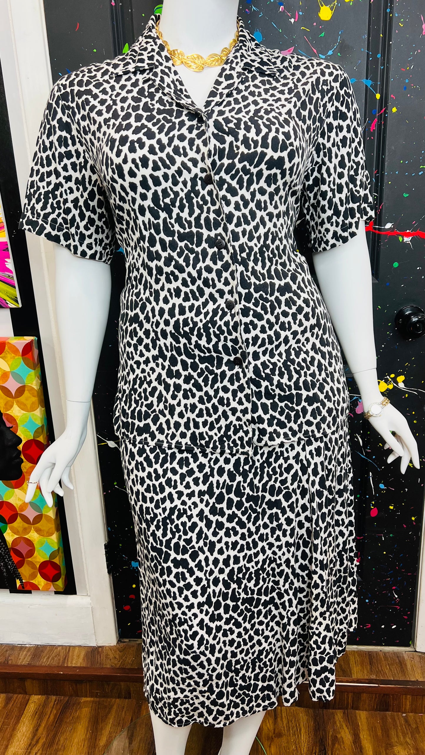 Vintage Black & White Animal Print Skirt Set (18)