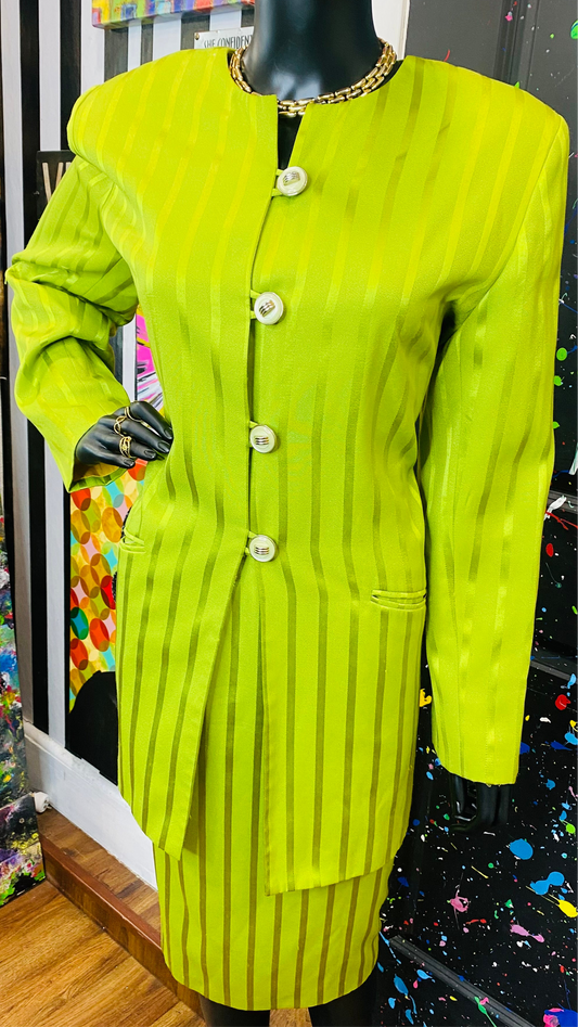 Vintage Green Striped Skirt Suit (14)