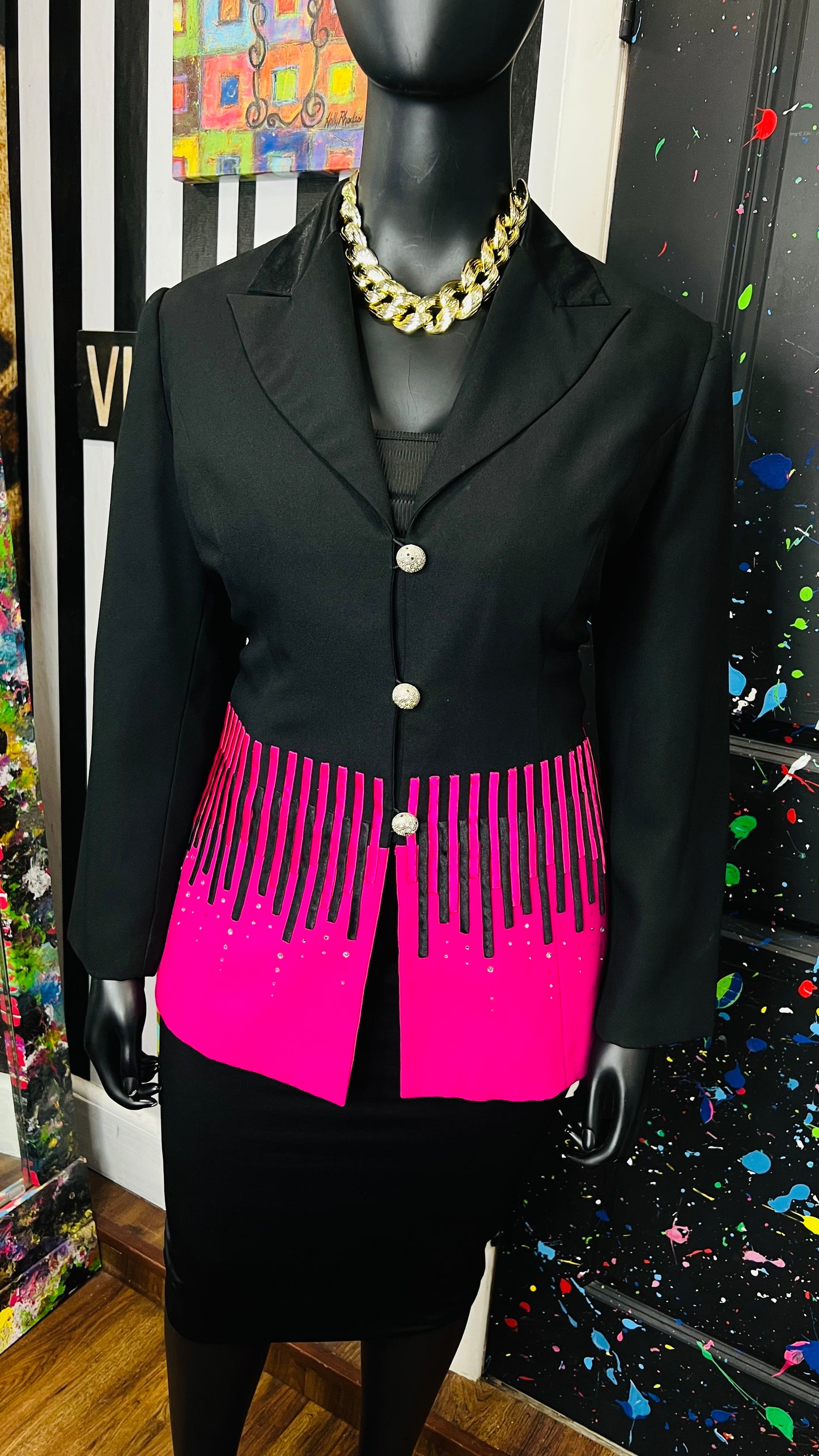 Vintage Pink & Black Jewel Blazer (18W)