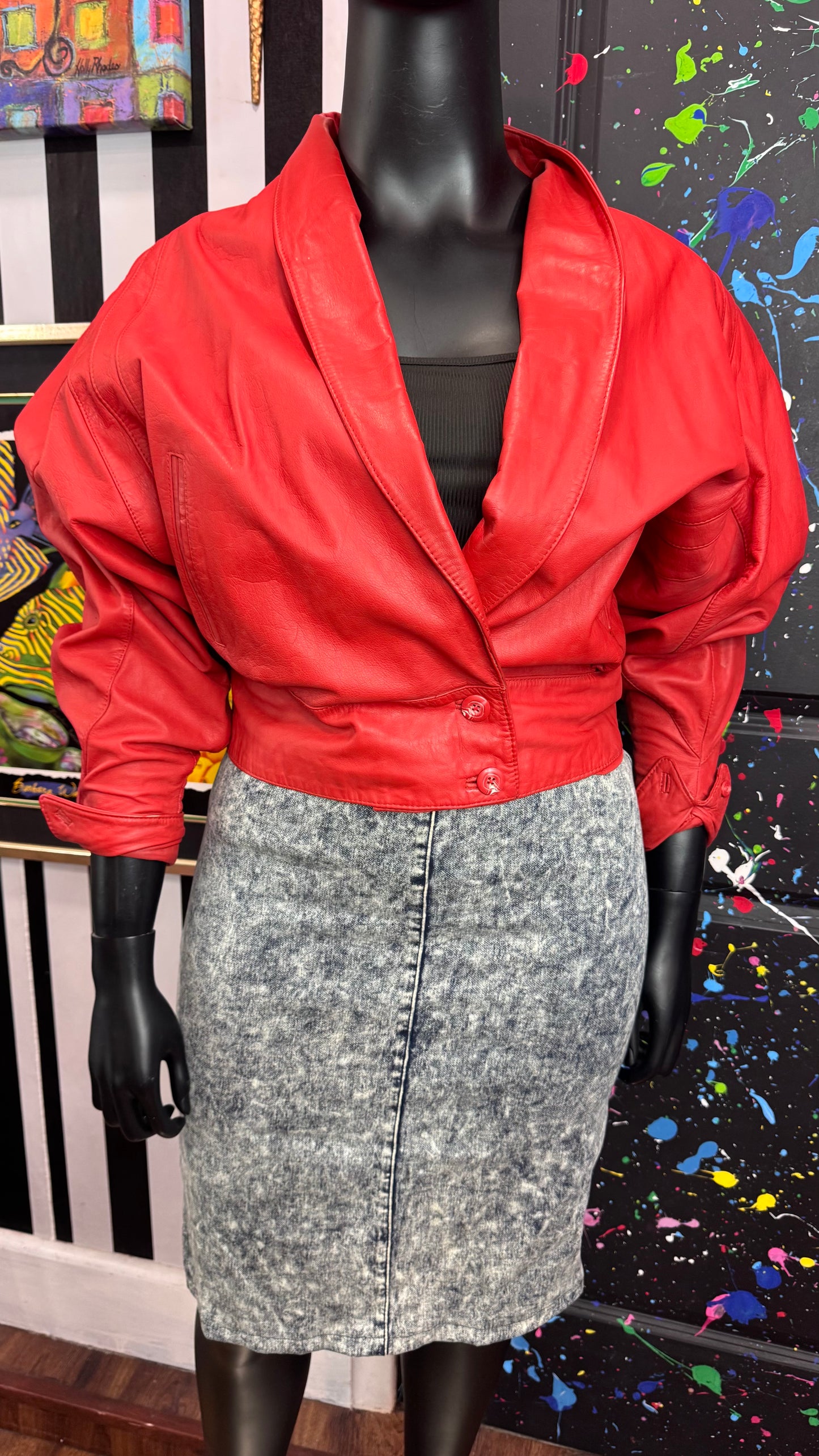 Vintage Genuine Leather Red Batwing Wing Jacket (14) *KC