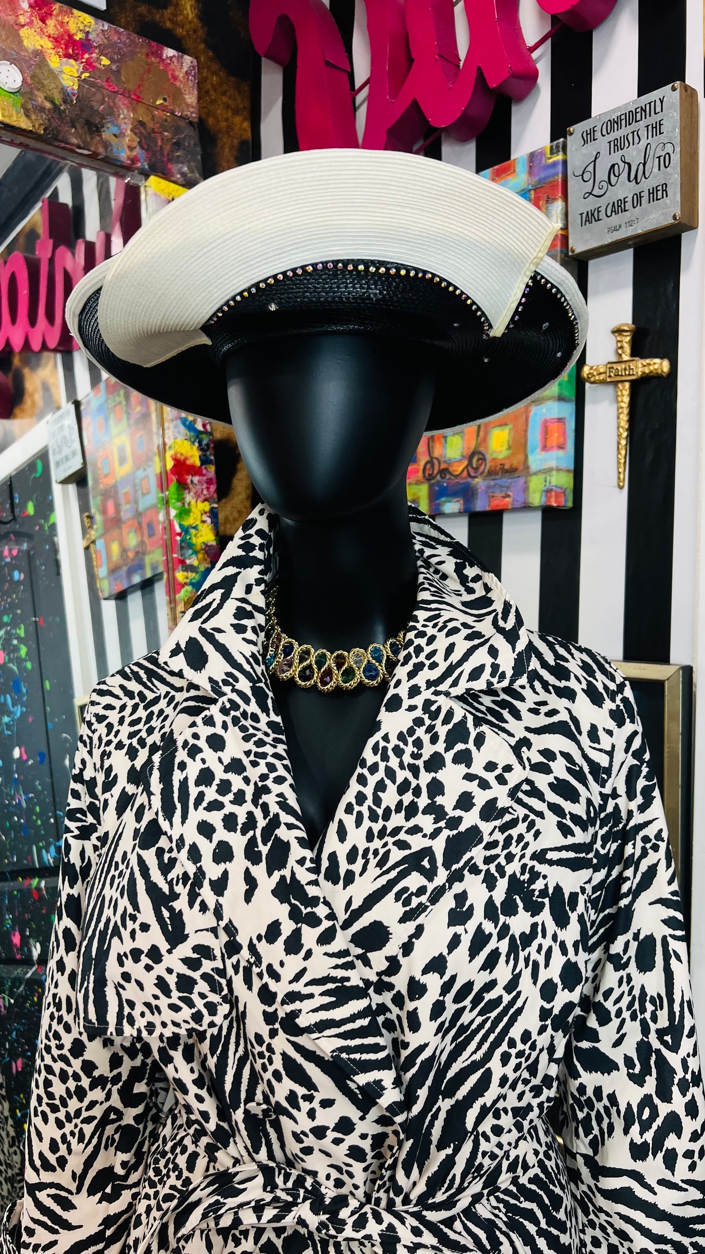 Vintage Black & White Jewel Hat
