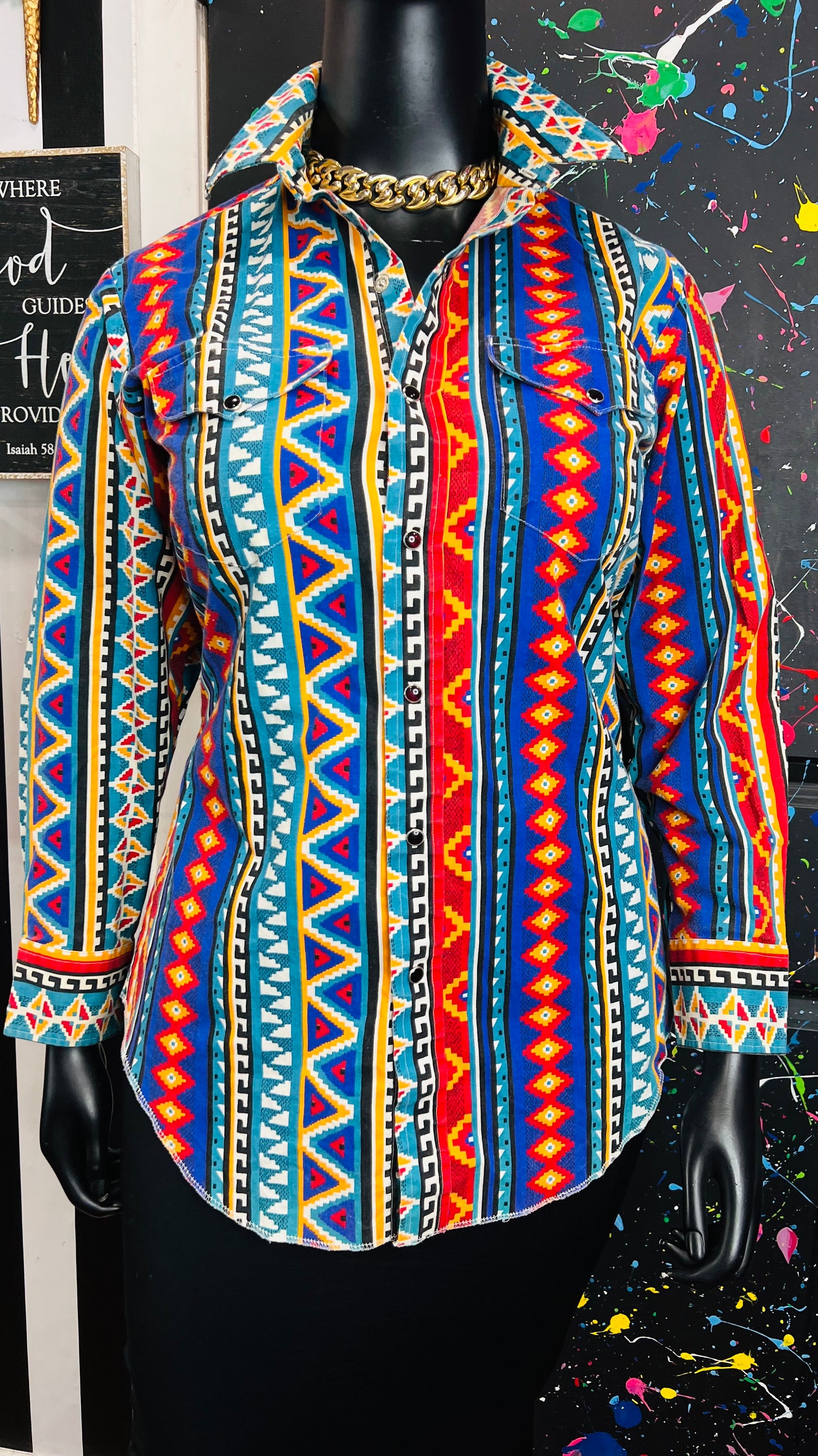 Vintage Western Tribal Print Blouse (14)